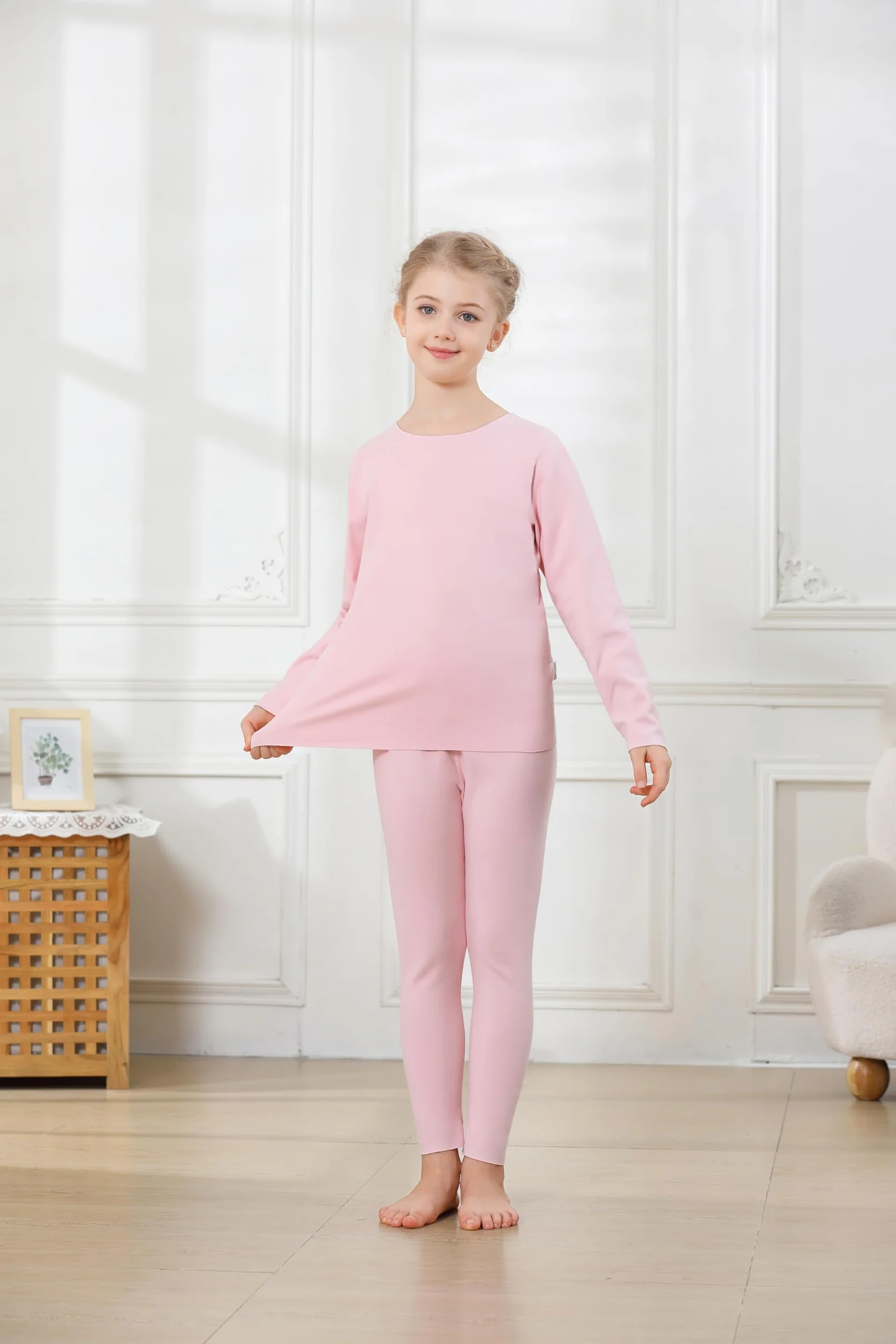 Zestaw bielizny termicznej dla dzieci – unisex, bezszwowa bielizna funkcyjna z górną częścią z długim rękawem i majtkami