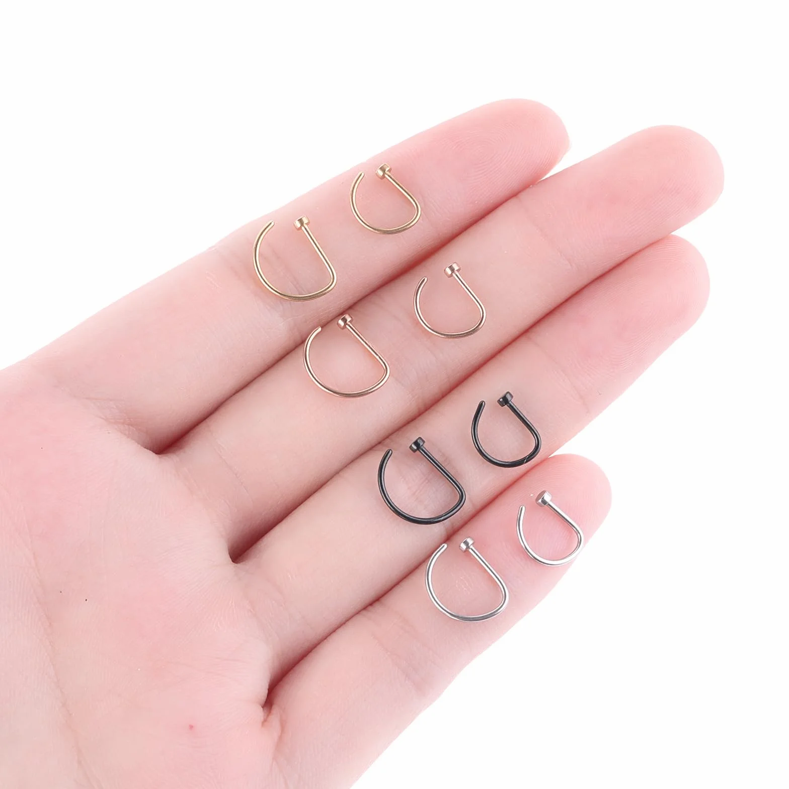 Yolev 8 szt. sztucznych pierścieni do nosa, obręcz w kształcie litery D, śruba do nosa, diament, mały piercing biżuteria, obręcz do nosa do sztucznej wargi, przegrody nosowej, zestaw