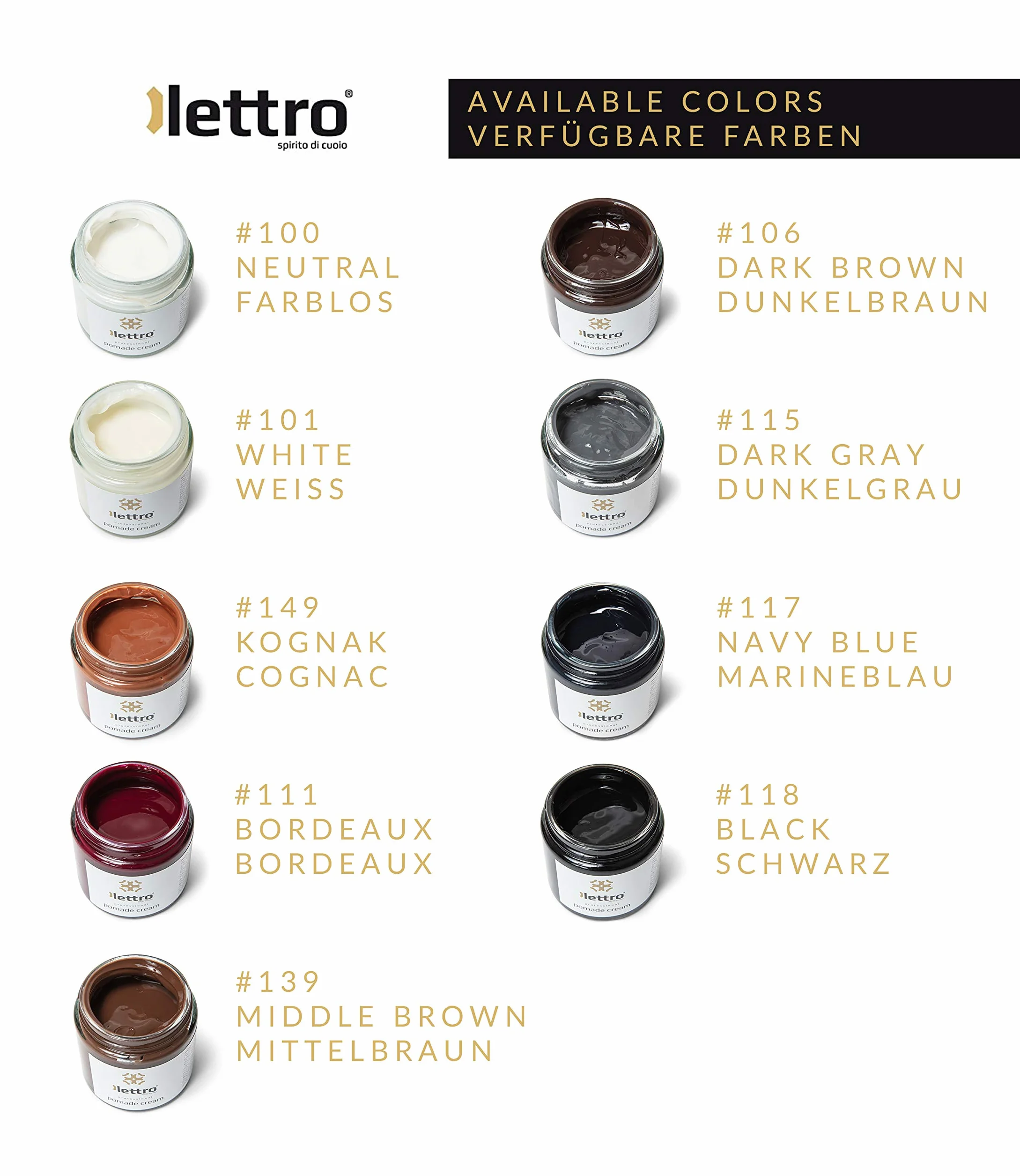 Lettro Pomade Leather Cream, 100 ml (3,38 fl. Oz) kremowy lakier do butów w różnych kolorach, rewitalizujący skórzane buty, torby, kurtki i nie tylko, z pomadą ze skóry bogatej w wosk