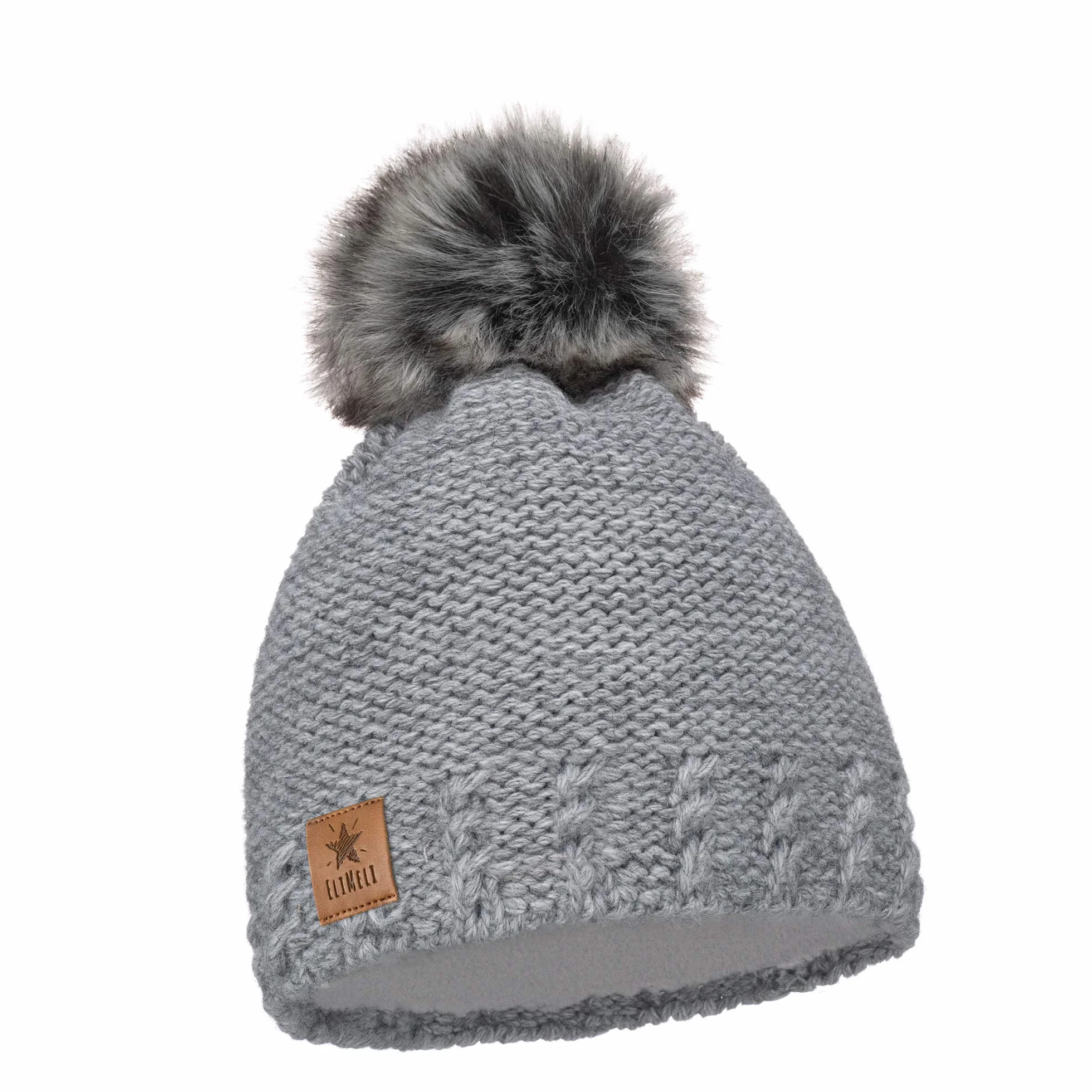ELIMELI Dziecięca czapka dla dziewczynek ciepła dziergana czapka zimowa ze sztucznym futrem, idealna czapka beanie na zimę i jesień 17200, szary, jeden rozmiar