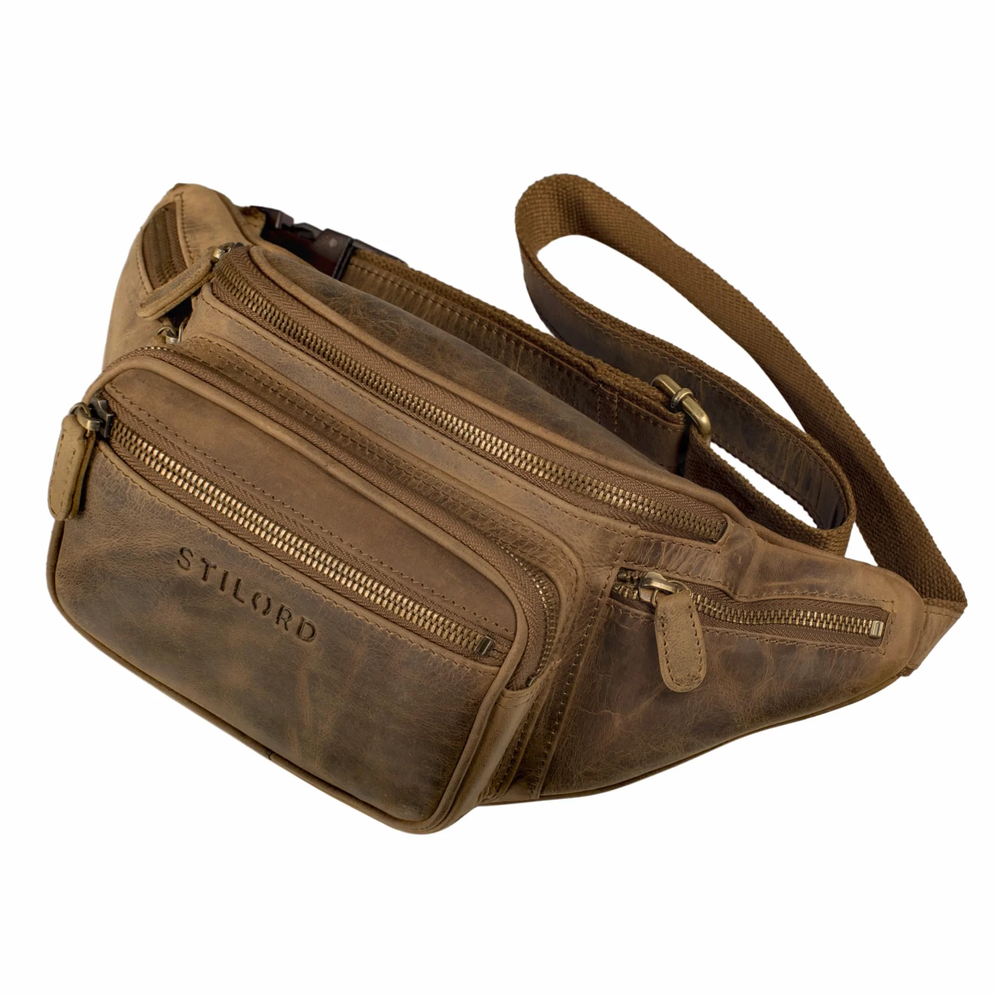 STILORD "Caspar" Belt Bag Skórzany Duży Vintage Belt Bag dla mężczyzn Kobiety Dzieci Torba na biodra Nowoczesna torba na pasek do joggingu Festiwal Wakacje Prawdziwa skóra Kolor:średni brąz