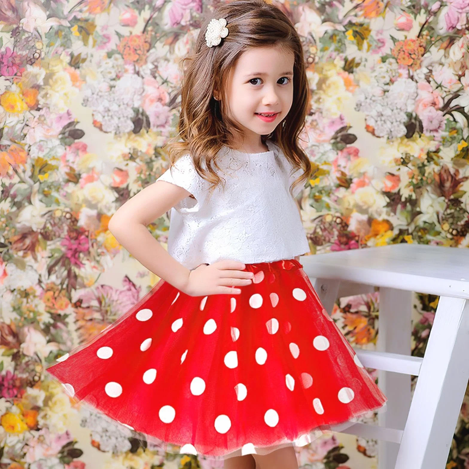 1 sztuka Red Polka Dot -Rock, klasyczna modna spódnica księżniczki, dziewczęcy tutu, kostium występowy, rekwizyt, kostium na imprezę wakacyjną, czerwony, M