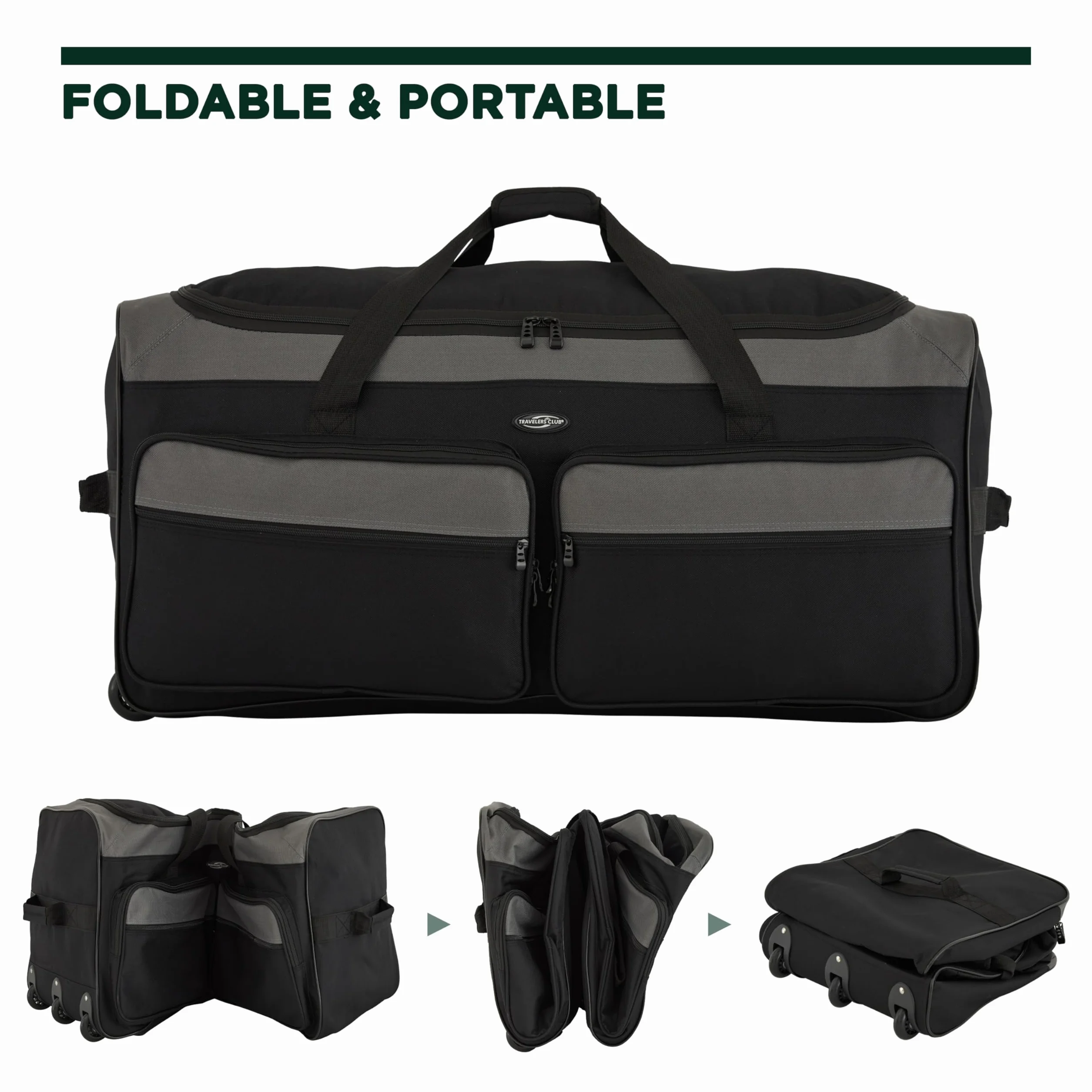 Travelers Club Space Saver, Torba podróżna na kółkach, 91,4 cm, potrójnie składana, 3-kołowa, kolor czarny/szary