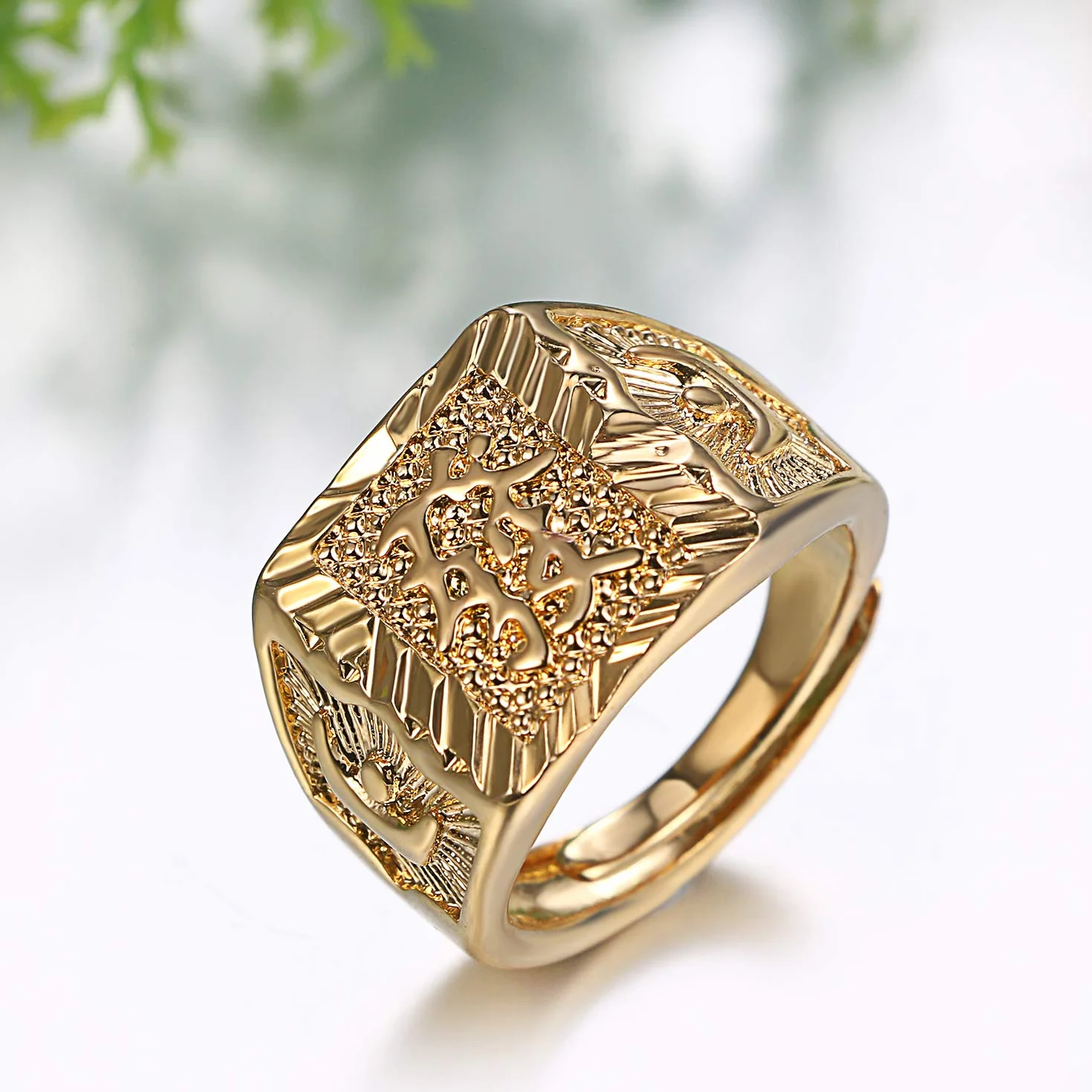 JewelryWe Biżuteria 3 szt. męski pierścionek pozłacany, królestwo/szczęście/bogactwo, obrączka, sygnet, regulowany rozmiar, stal szlachetna, Nie zawiera kamieni szlachetnych