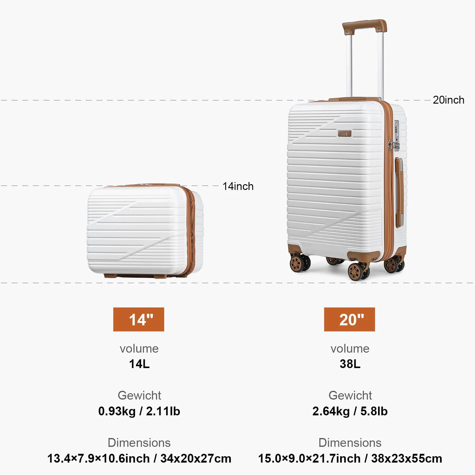 Sea choice Zestawy Bagażowe Poliwęglanowej Walizek Lekka Bagaż Podręczny Twarda Skorupa Bardziej Wytrzymały Kabinowych z Obudowa Cosmetic Case (M,Biały)