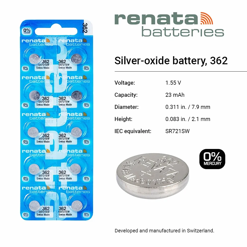 Renata 362 SR721SW 10 baterii do zegarków z tlenkiem srebra 1,55 V