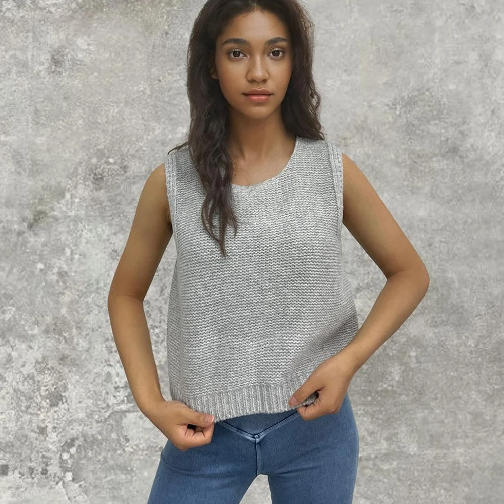 Sweter kamizelka top dla kobiet na co dzień krótki dzianinowy kardigan kamizelka muszka tył sweter tank topy bez rękawów moda dzianina