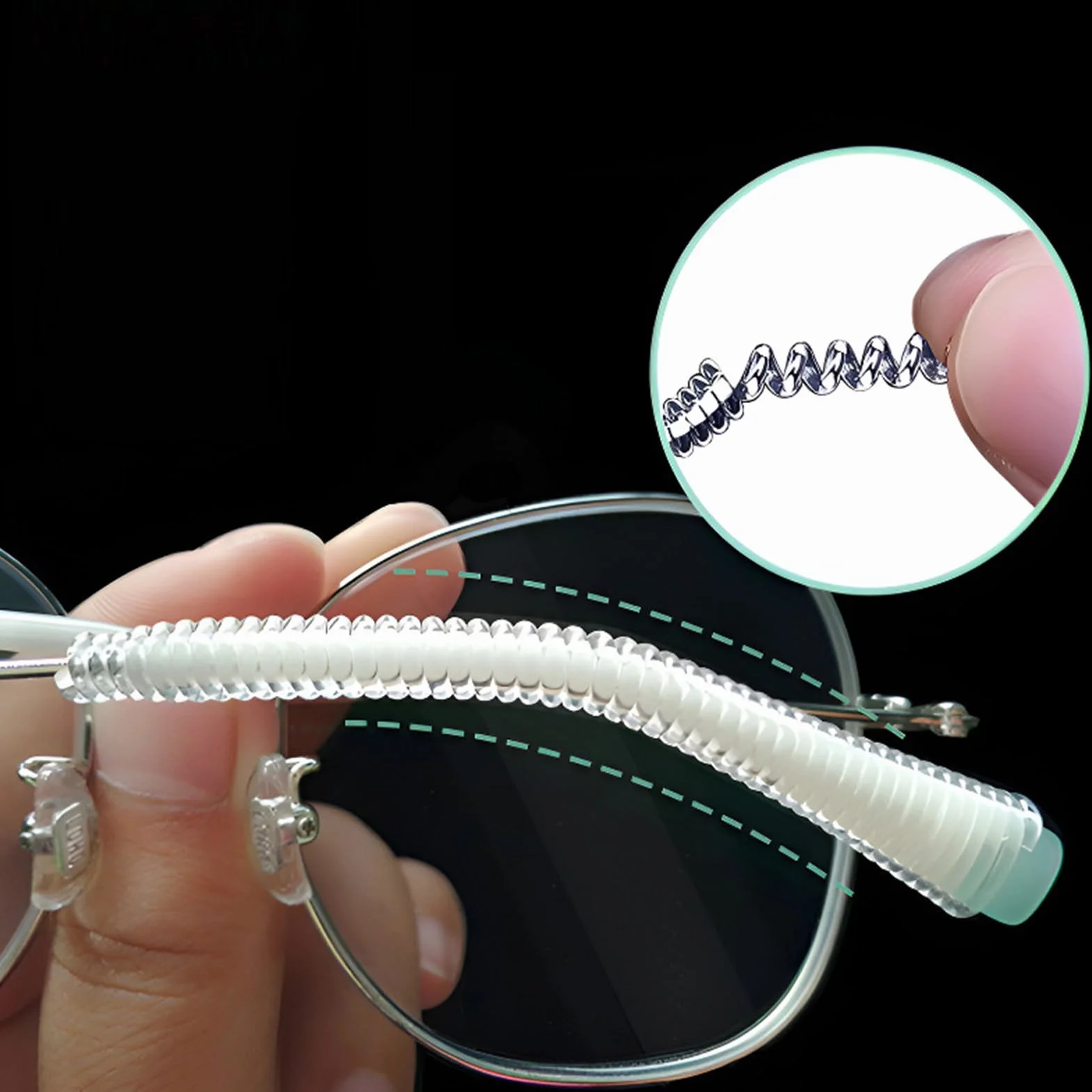 Glasses Ear Cushion, Eyeglasses Temple Tips Sleeve, 0.06x0.2x3.94 inches Clear Non Slip Silicone Retainer, Ideal for Protection, Workplace, Students, School, Travel and Home