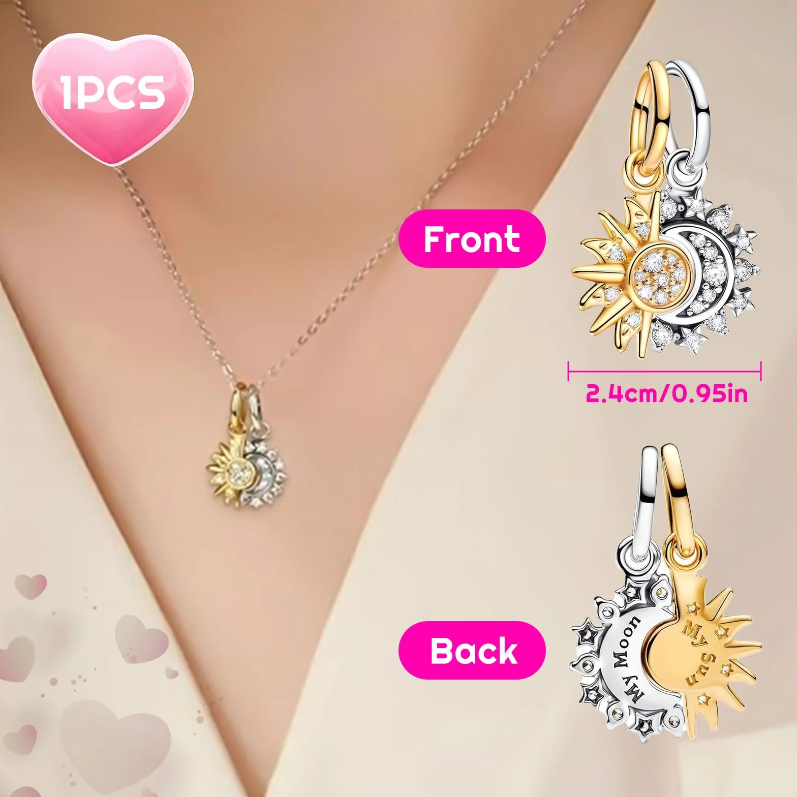 SoundZero Błyszczące słońce i księżyc Boże Narodzenie Charm, Love Beads Wisiorki, Pojedyncze wisiorki dla kobiet