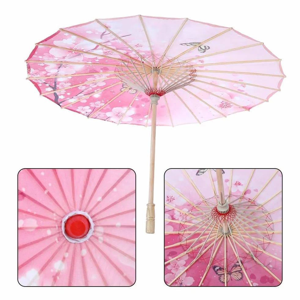 Olejowany papierowy parasol damski ręcznie robiony olejowany papierowy parasol wiatroodporny chiński klasyczny parasol taneczny (różowy)