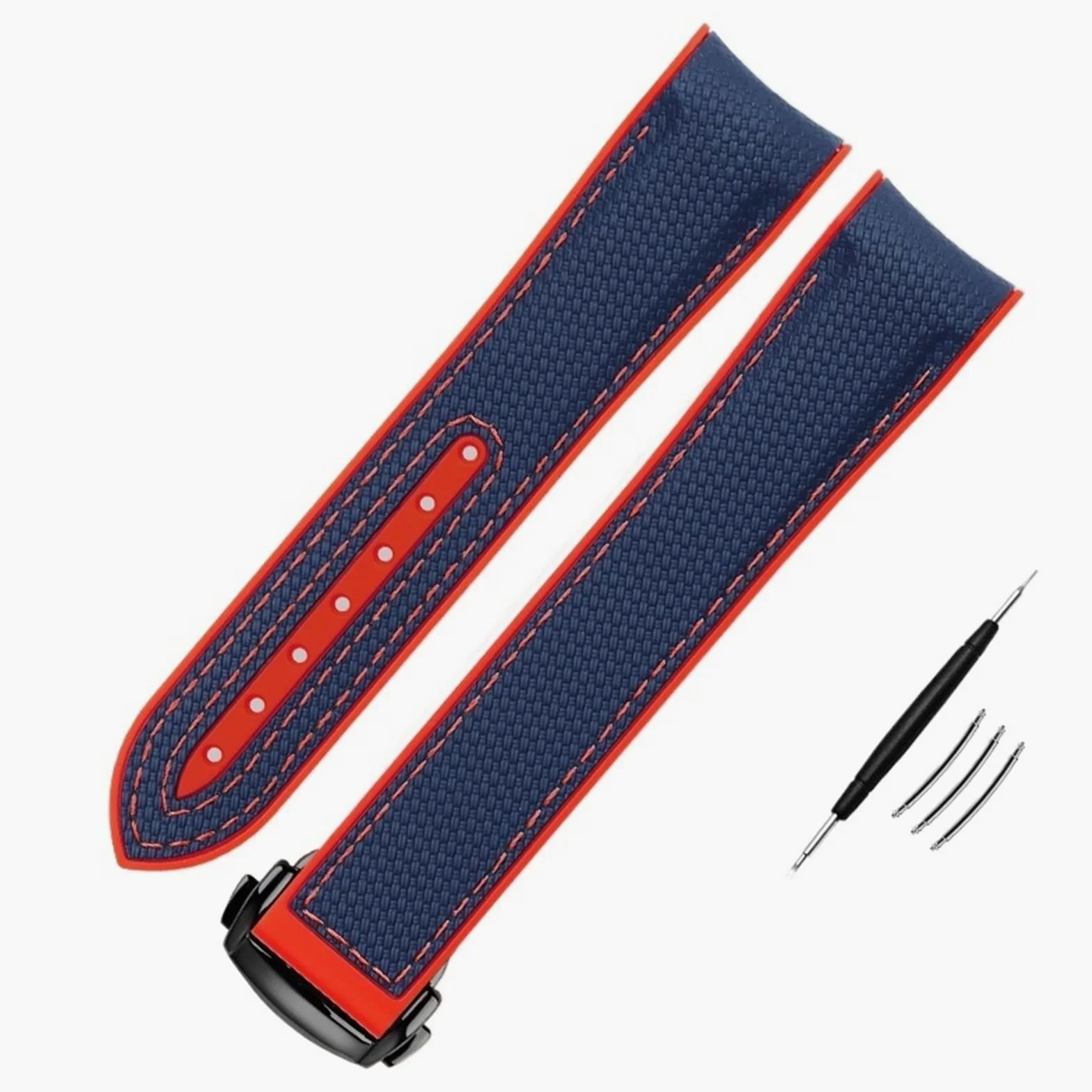 Nylonowy silikonowy pasek do zegarka do paska zegarka Omega 20mm 21mm 22mm silikonowy pasek do zegarka składane zapięcie zakrzywiony koniec pasek do zegarków na rękę z logo(BK-black BK,21mm)