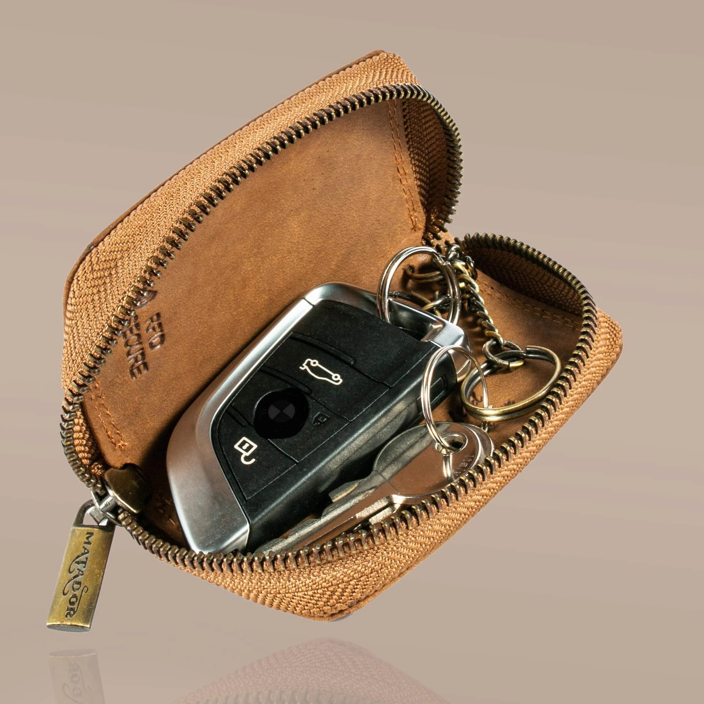 MATADOR Skórzany piórnik na klucze #BARI ze szlachetnym pudełkiem na prezent, eleganckie etui na kluczyki samochodowe z pękiem kluczy, portfel RFID, luksusowe etui na klucze, z pojedynczą przegródką