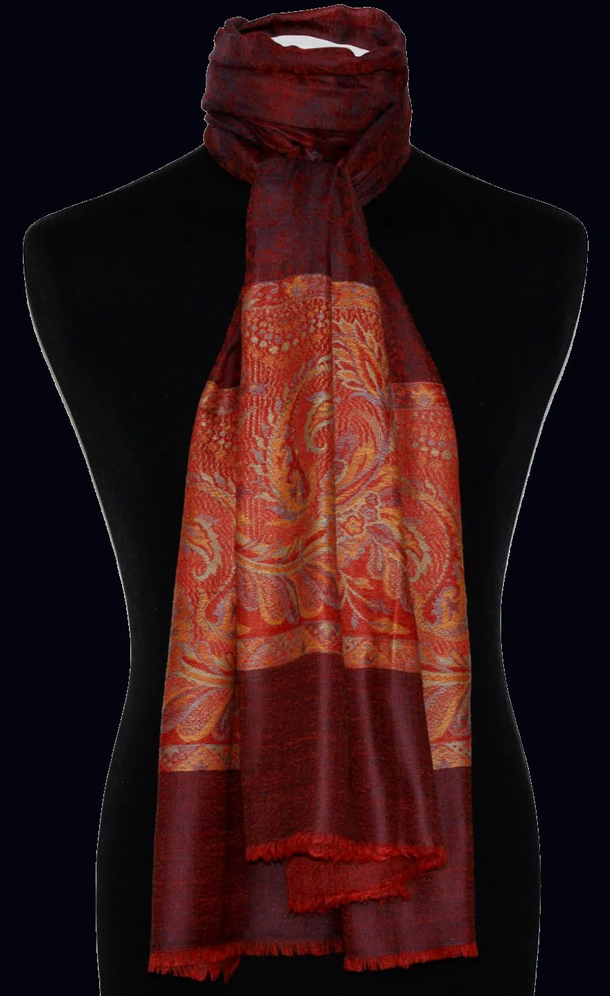 Lorenzo Cana Pashmina kaszmirowy szal damski 100% kaszmir żakardowy tkany wzór paisley szal szal kaszmirowy kaszmirowy pashmina 78502, ciemnoczerwony, 70 x 200 cm