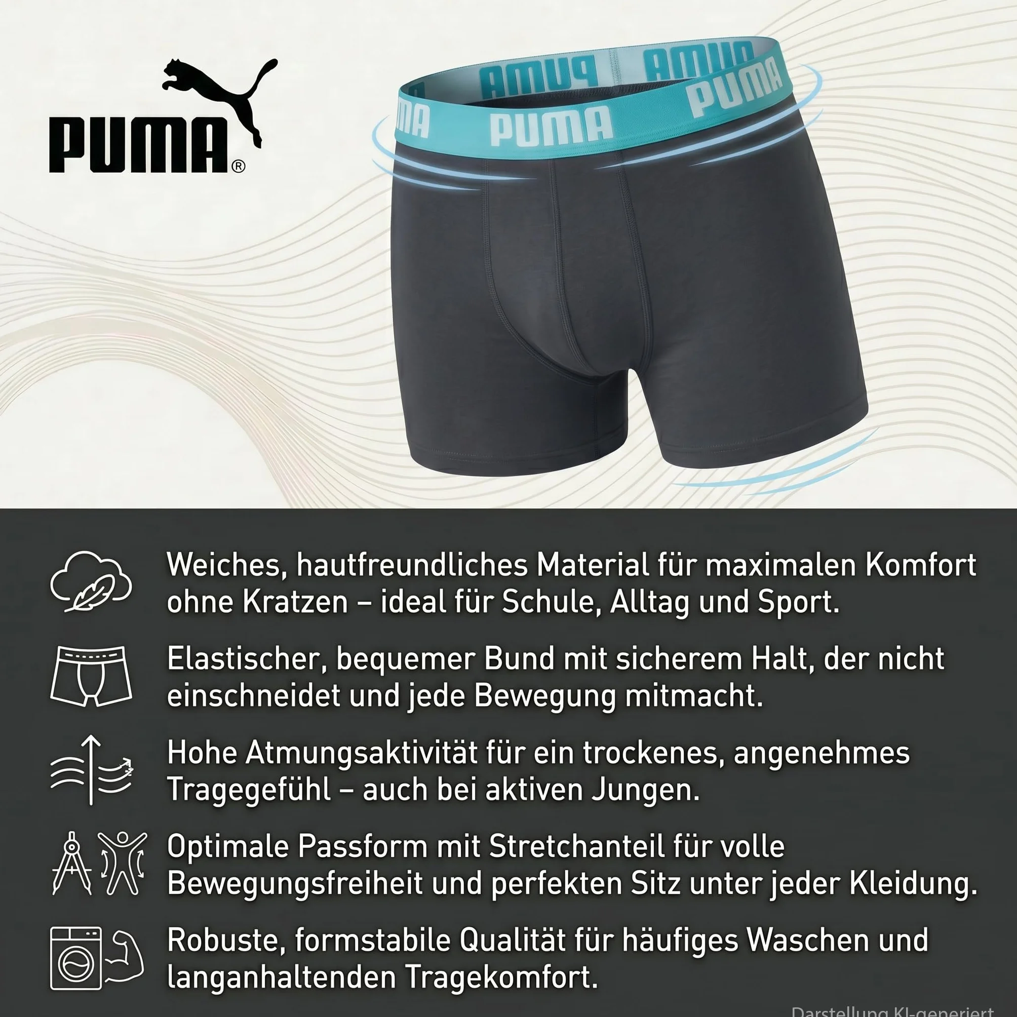 PUMA Bokserki chłopięce (5 sztuk), Atrament indyjski/turkus, 170-176