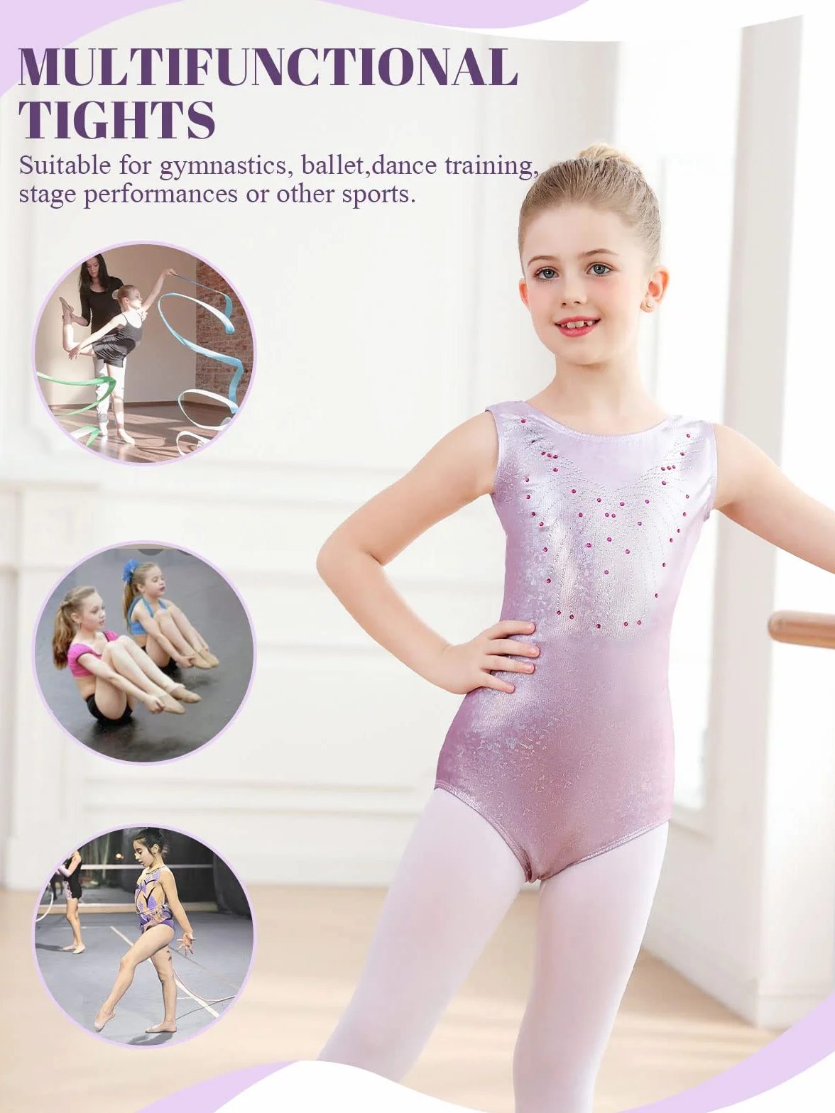 Artystyczne body gimnastyczne dla dziewczynek body baletowe dla dziewczynek artystyczna gimnastyka artystyczna, błyszcząca, okrągła szyja, 5-12 lat