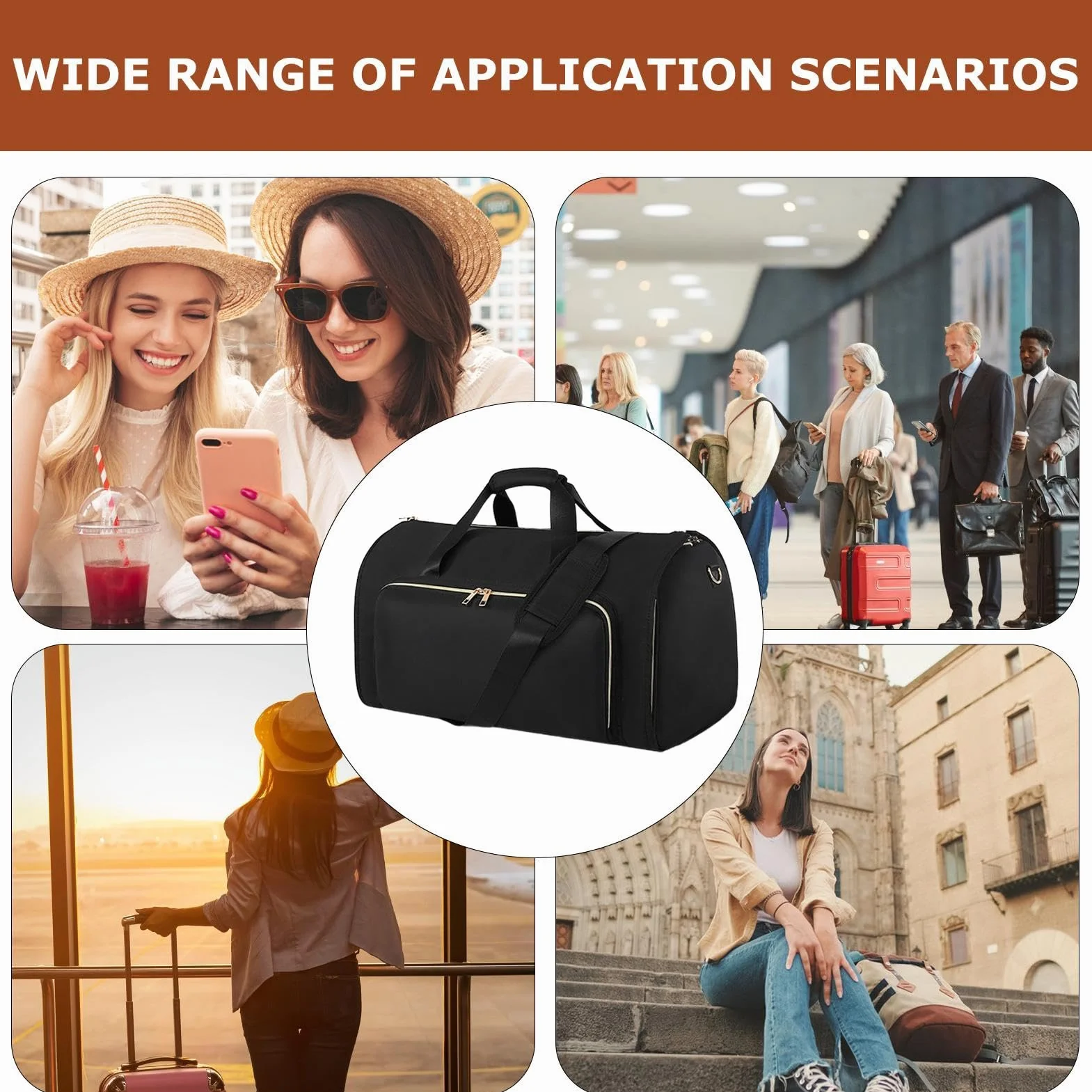Torba transportowa Garment, 2 w 1, rozkładana torba podróżna, 20,98 x 12,99 x 12,01 cala składana z paskiem na ramię, na weekendowe wycieczki i organizację podróży, czarny, Se référer au descriptif,
