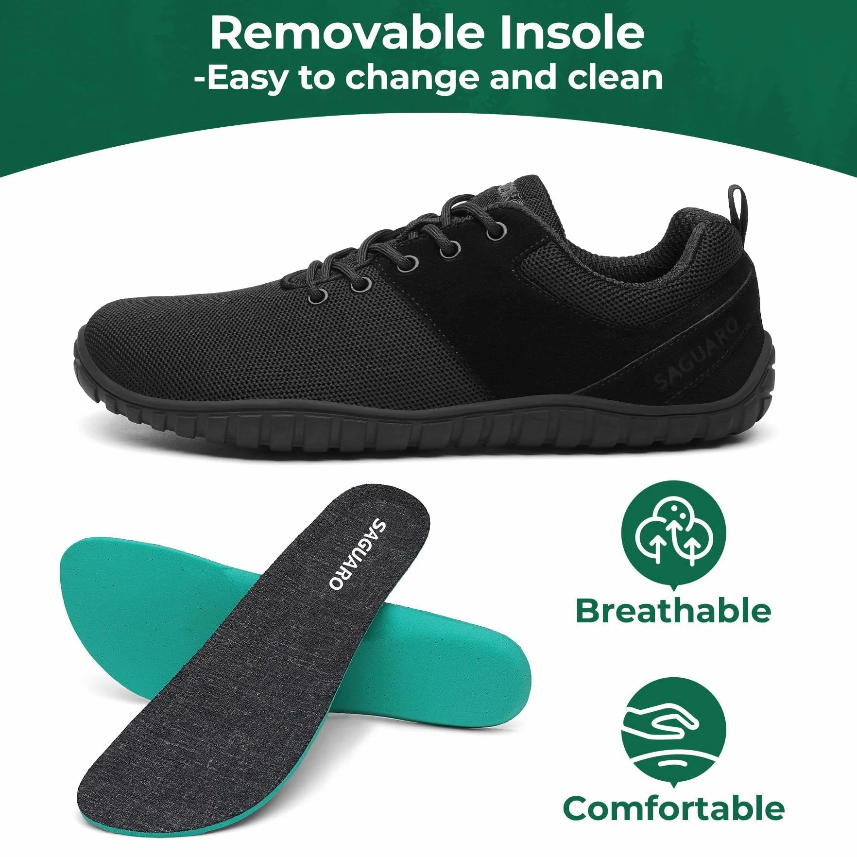 SAGUARO Buty Boso Minimalistyczne Unisex, Lekkie Buty Boso z Zerowym Spadkiem Słońca i Szerokim Pudełkiem na Narzędzia, Rozmiar 36-48