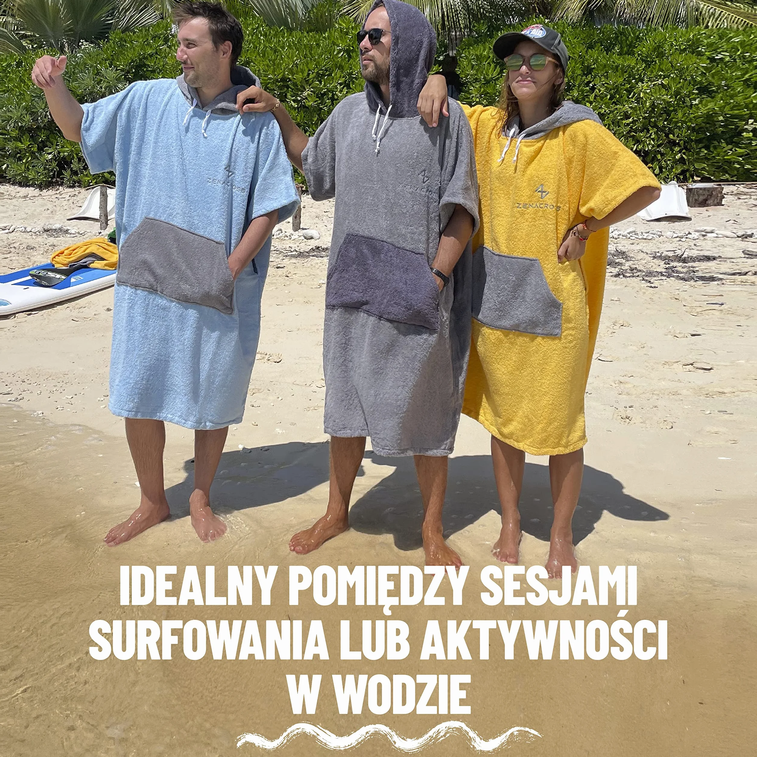 Poncho kąpielowe i sportowe - L/XL - 100% bawełna frotte - damskie poncho, męskie poncho, dla dorosłych i dzieci - idealne na plażę, basen i basen oraz ręcznik - jasnoszare