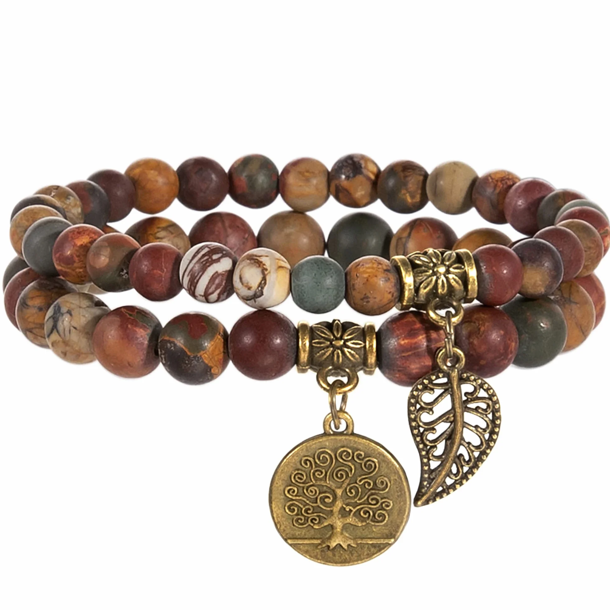 Farfume Bransoletki z czakrami dla kobiet - Kryształowa bransoletka dla kobiet z naturalnych kamieni szlachetnych Yoga Reiki-Wielokolorowy Picasso Jaspis-18.5cm