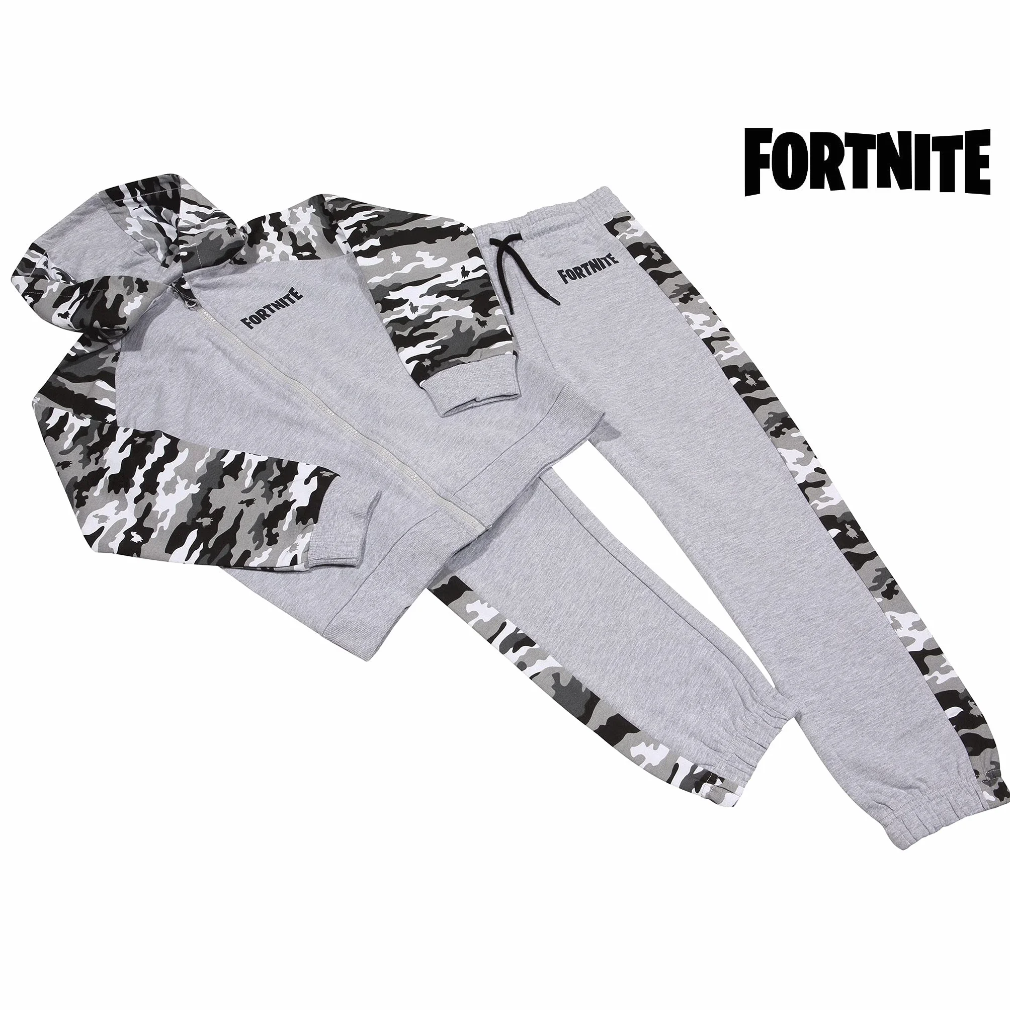Fortnite Camo Emotes chłopięca bluza z kapturem i zestaw do biegania Heather Grey 12-13 lat, szary (Heather Grey), 158