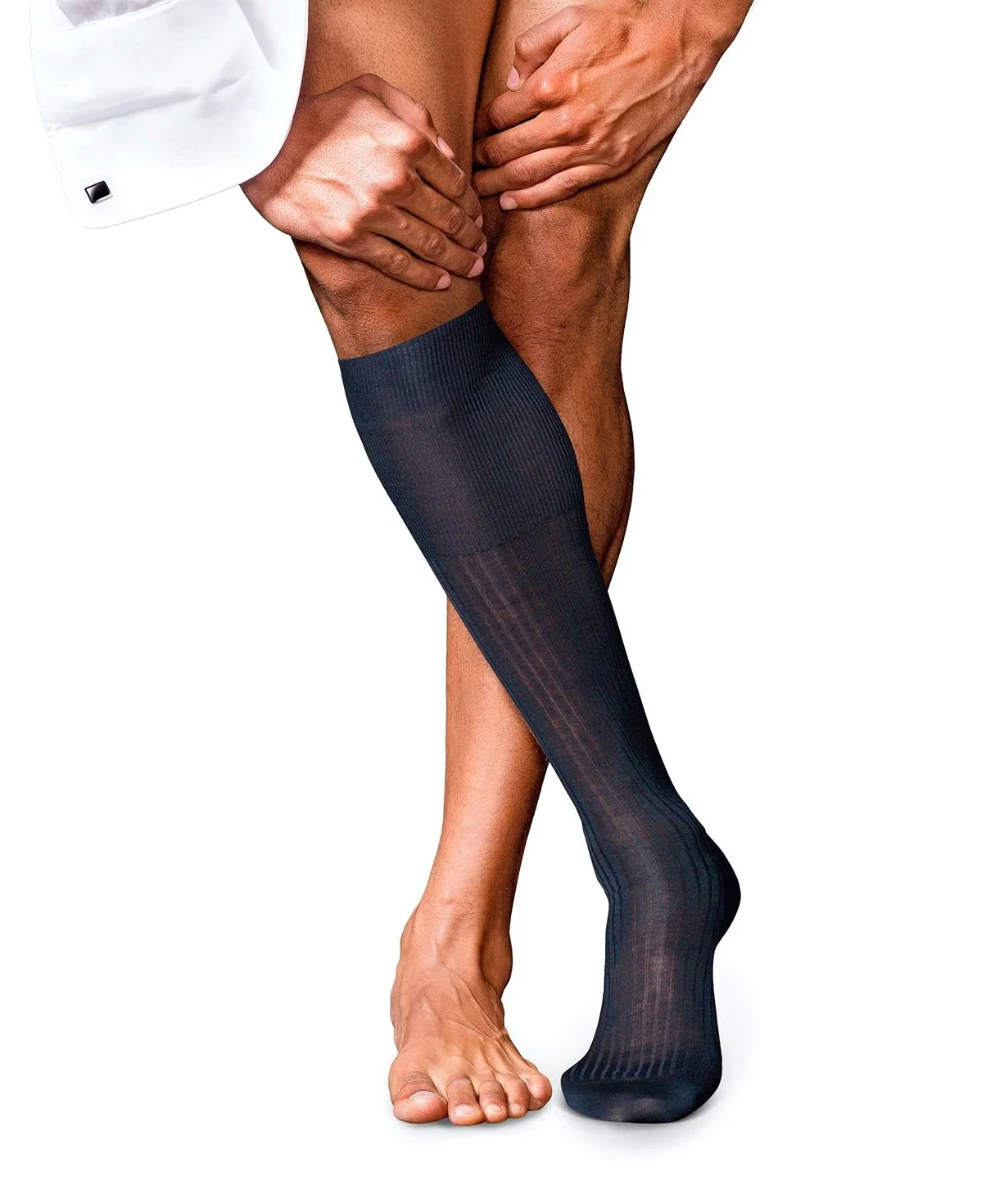 FALKE Mężczyźni Podkolanówki No. 10 M Kh Bawełna długie jednokolorowe 1 Para, Niebieski Dark Navy 6370, 47-48