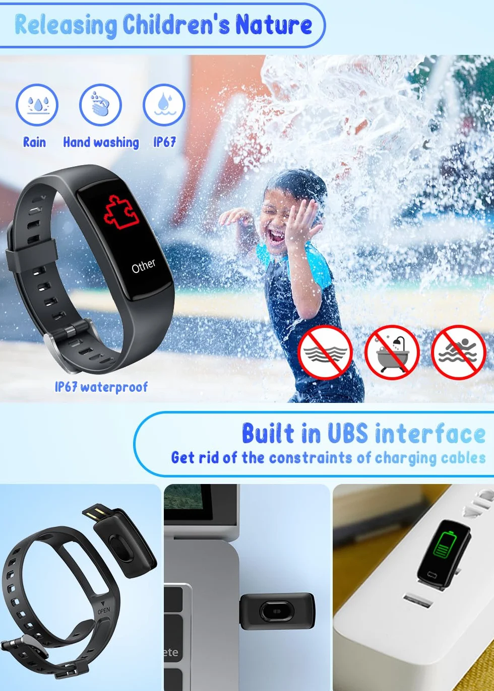 Inteligentny zegarek Dziecko Smartwatch Fitness: Bransoletka Aktywność Dziewczyna Inteligentny Zegarek Chłopiec Wodoodporny IP67 Ekran Dotykowy Sportowy Tracker z Monitor Uśpienia Kalorie Krokomierz