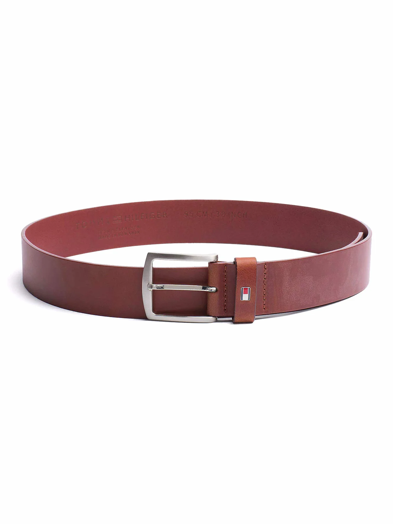 Tommy Hilfiger Denton Flag Logo Leather Pasek, Brązowy (Dark Tan), 105 cm