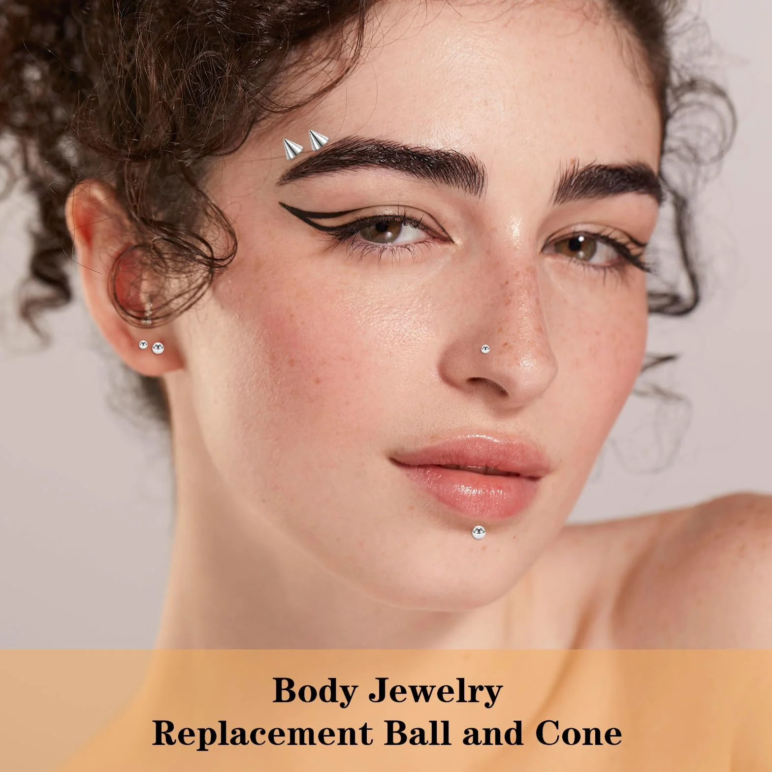 Yolev 54 sztuki fałszywych kulek do piercingu nosa, ust, kolczyków 3 mm, 4 mm, 5 mm, kolor stalowy, fałszywy piercing do nosa, sztuczne brwi, fałszywy septum piercing do ucha z naklejką, fałszywe