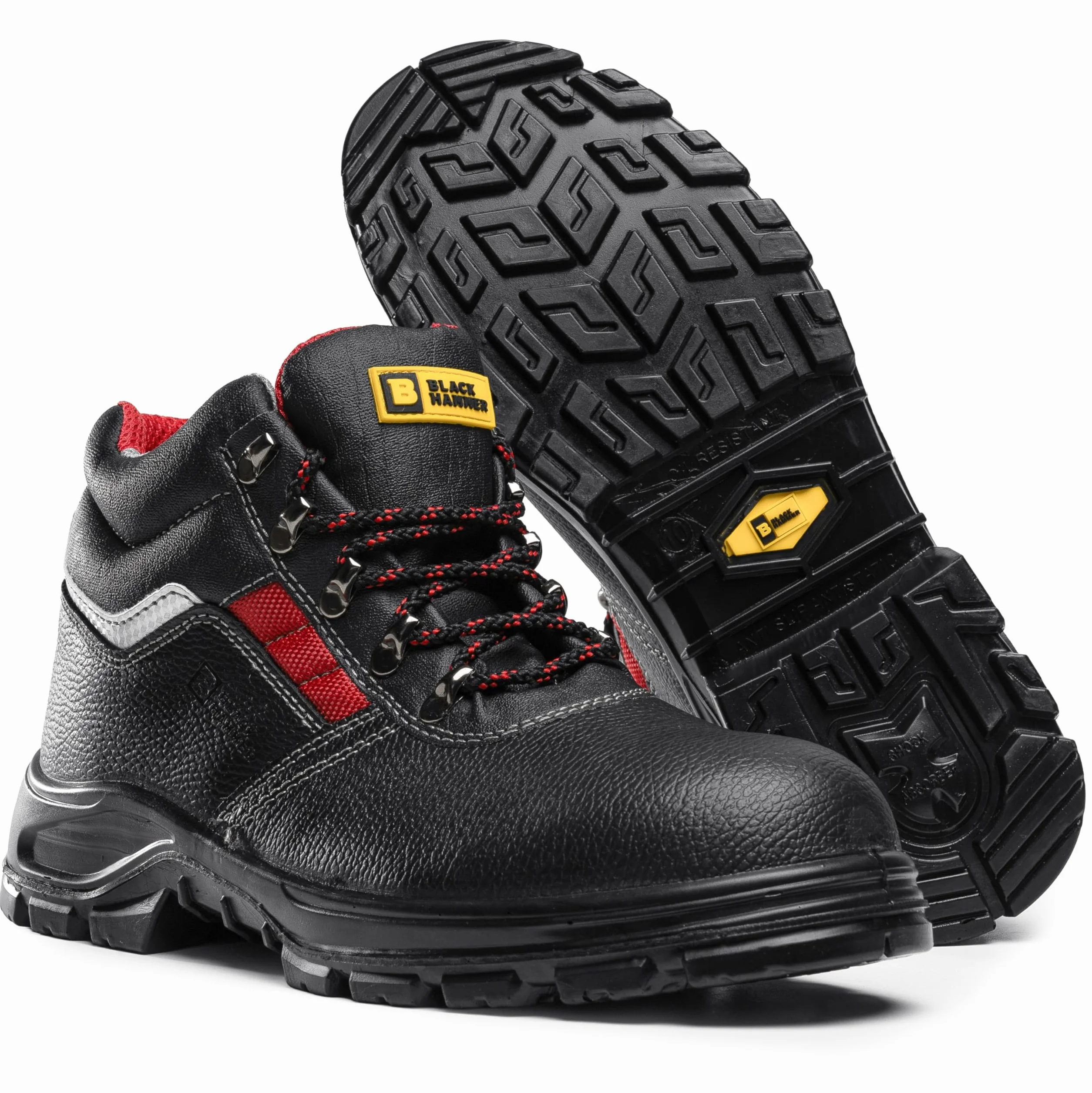 Black Hammer męskie buty ochronne skórzane S3 SRC czarne stalowe noski buty robocze za kostkę 5993