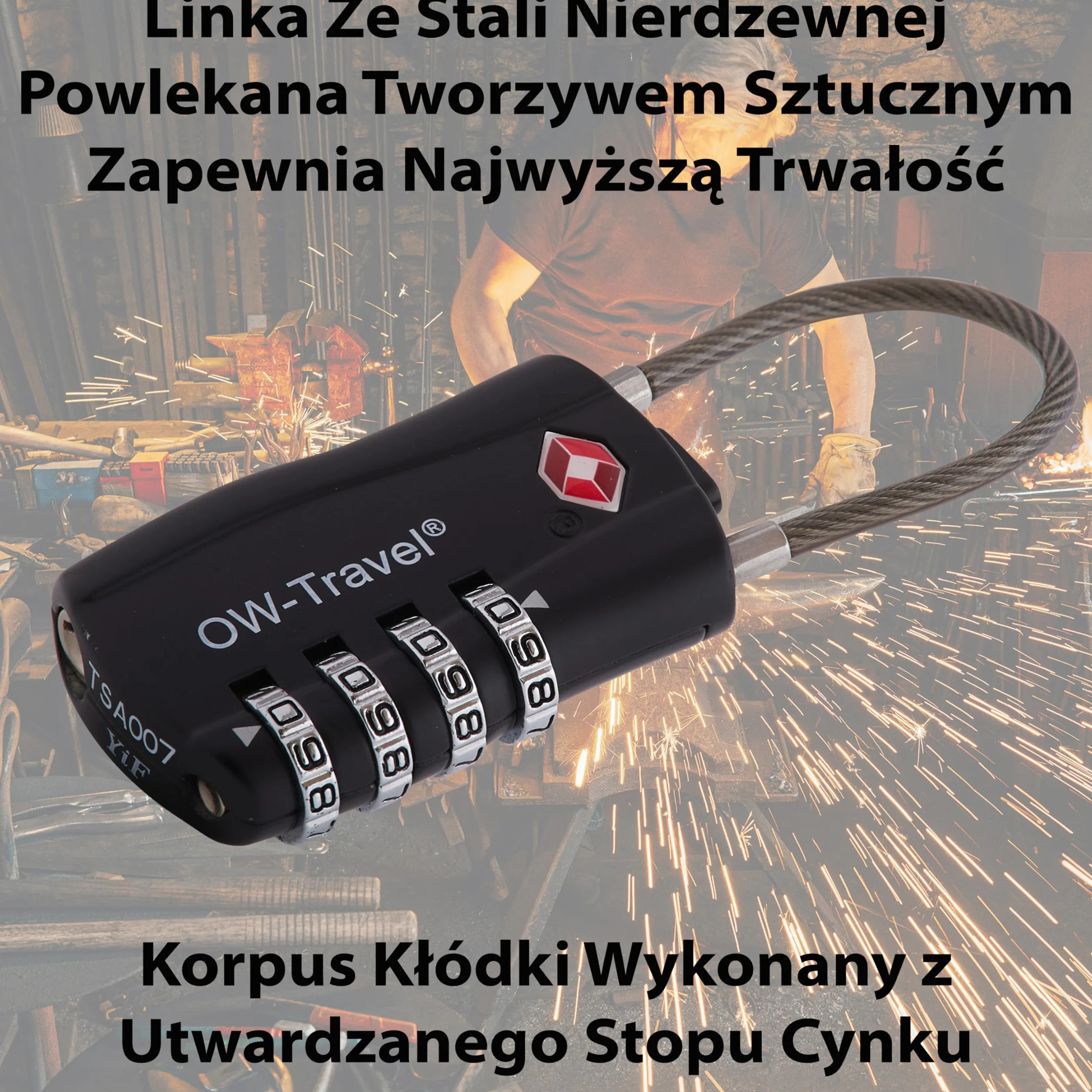 OW-Travel TSA Kłódka z Linką i Zamkiem Szyfrowym (Zestaw 4 Czarnych) 4 Cyfrowe Kłódki Walizkowe. Kłódka na szyfr na Plecak, Walizkę, Bagaż, Kłódki Szyfrowe Bagażowe, Szafek na Siłownię