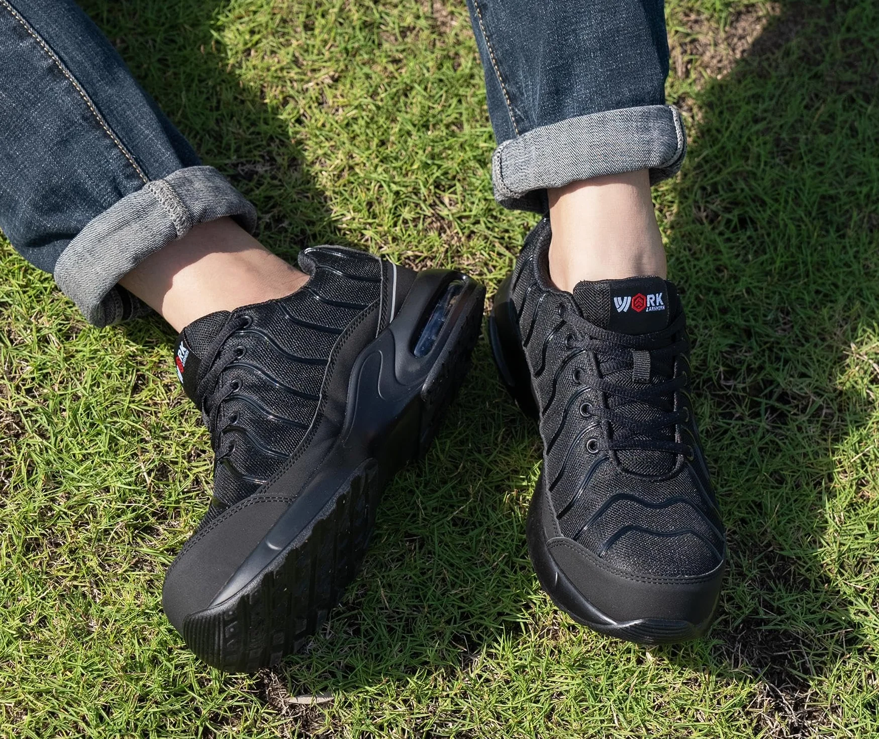 LARNMERN Męskie lekkie buty ochronne ze stalowymi noskami, wygodne buty ochronne, buty robocze, oddychające, obuwie robocze, odporne na przebicie, poduszka powietrzna