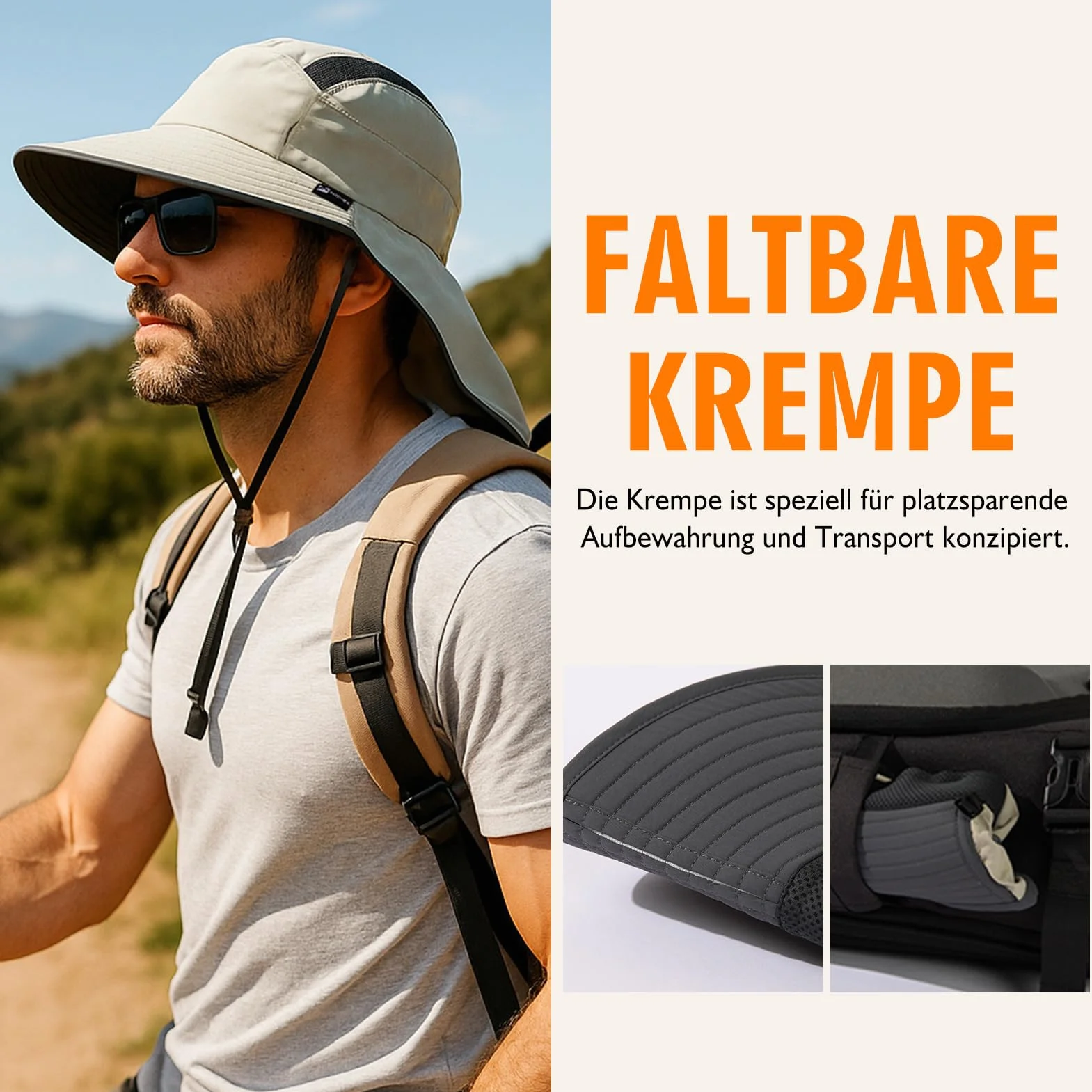 TOP-EX XL/XXL unisex kapelusz przeciwsłoneczny, z szerokim rondem, z ochroną karku, uchwyt na okulary przeciwsłoneczne, outdoorowy, safari, kapelusz letni, wodoszczelny i składany