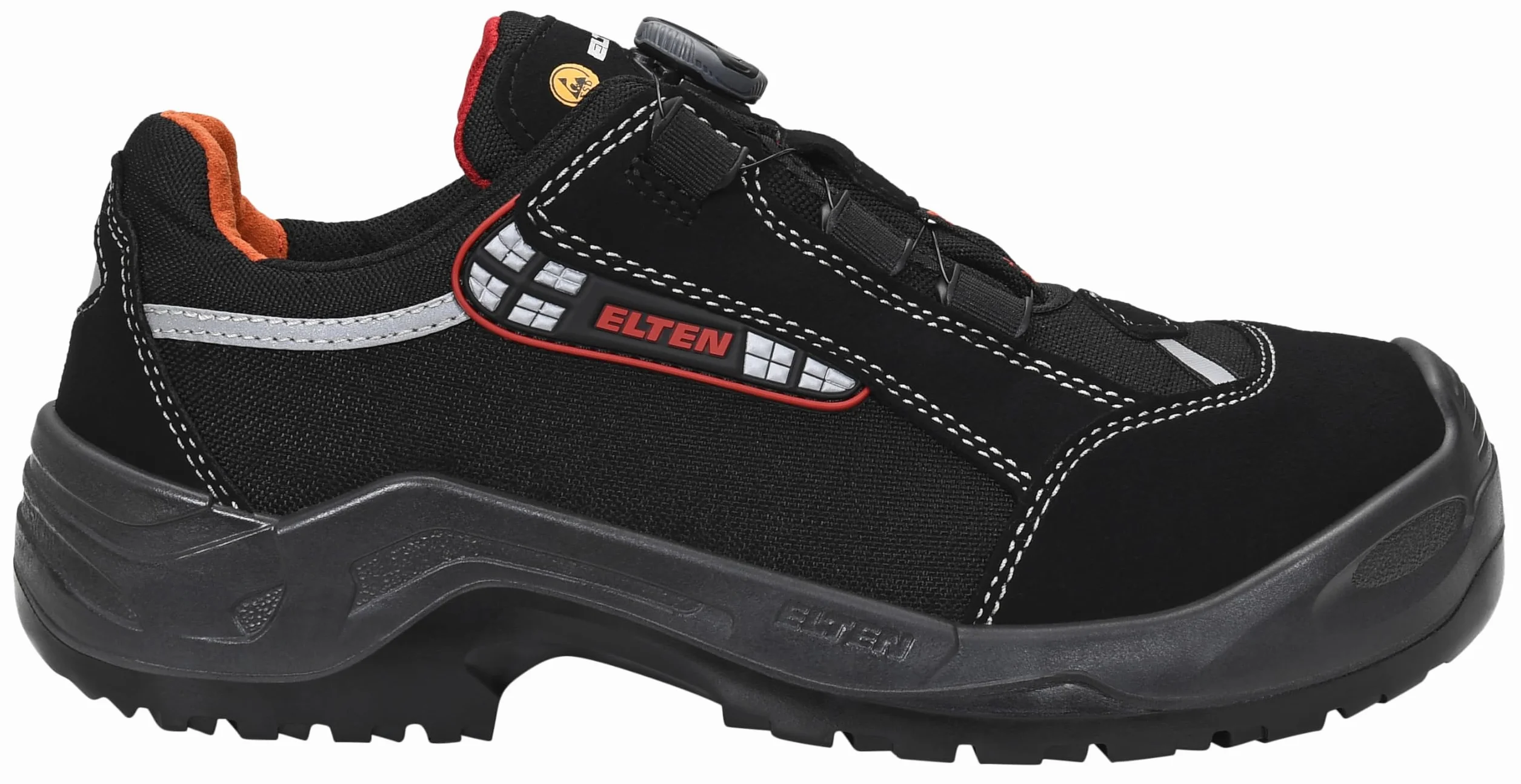 ELTEN SENEX BOA ESD S3 buty ochronne, męskie, tekstylne, aluminiowe noski (lżejsze niż stalowy nosek), lekkie, sportowe, czarne/czerwone, rozmiar: 47