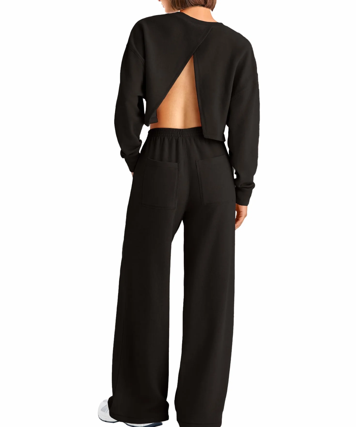 Navneet Dwuczęściowy damski dres do joggingu, oversize, bez pleców, top, zestaw wypoczynkowy, spodnie do biegania, baggy, bluza z kapturem, zestaw