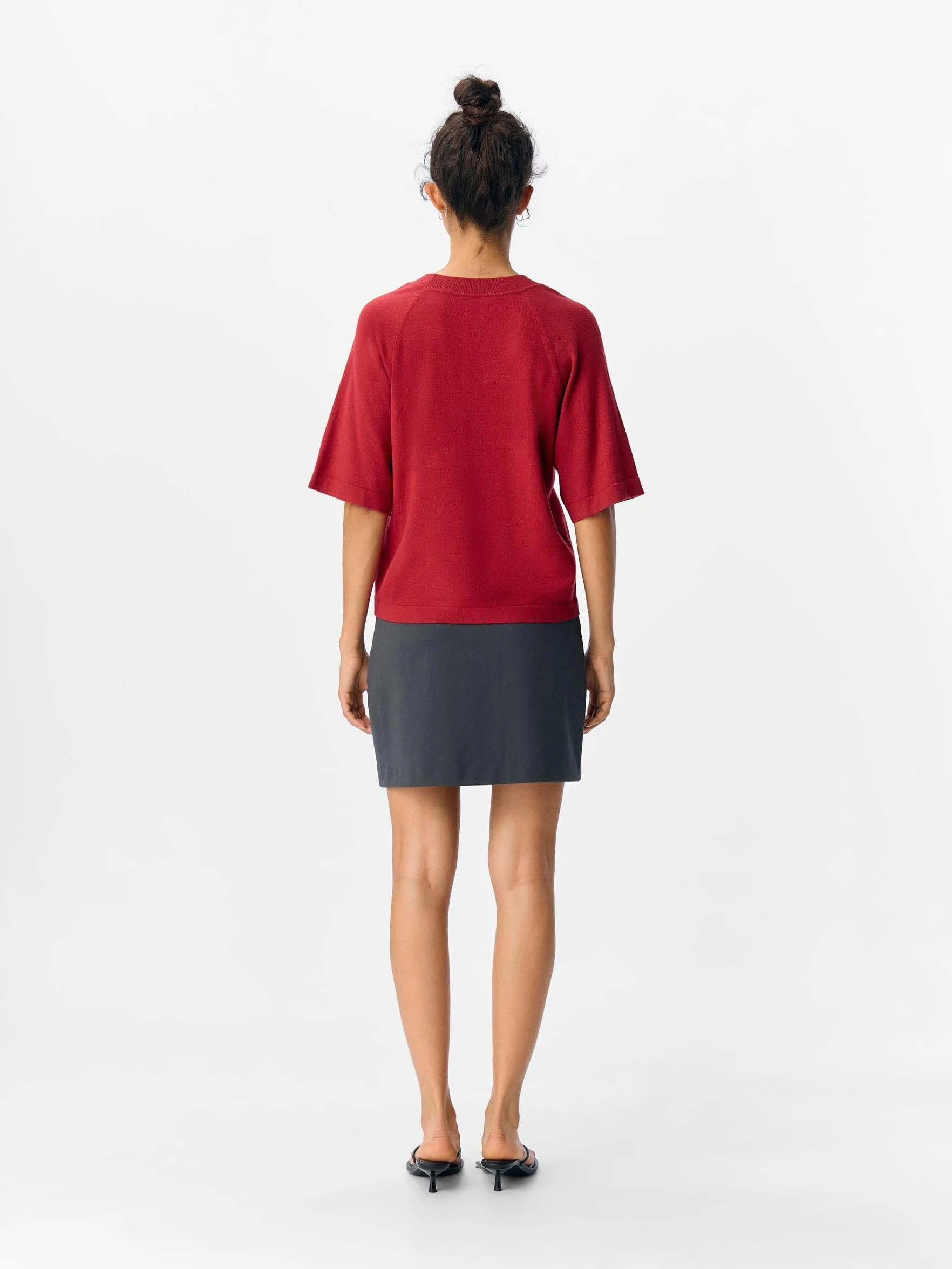 Objthess 2/4 Lo V-Neck Knit Top Noos, Karanda Red, M