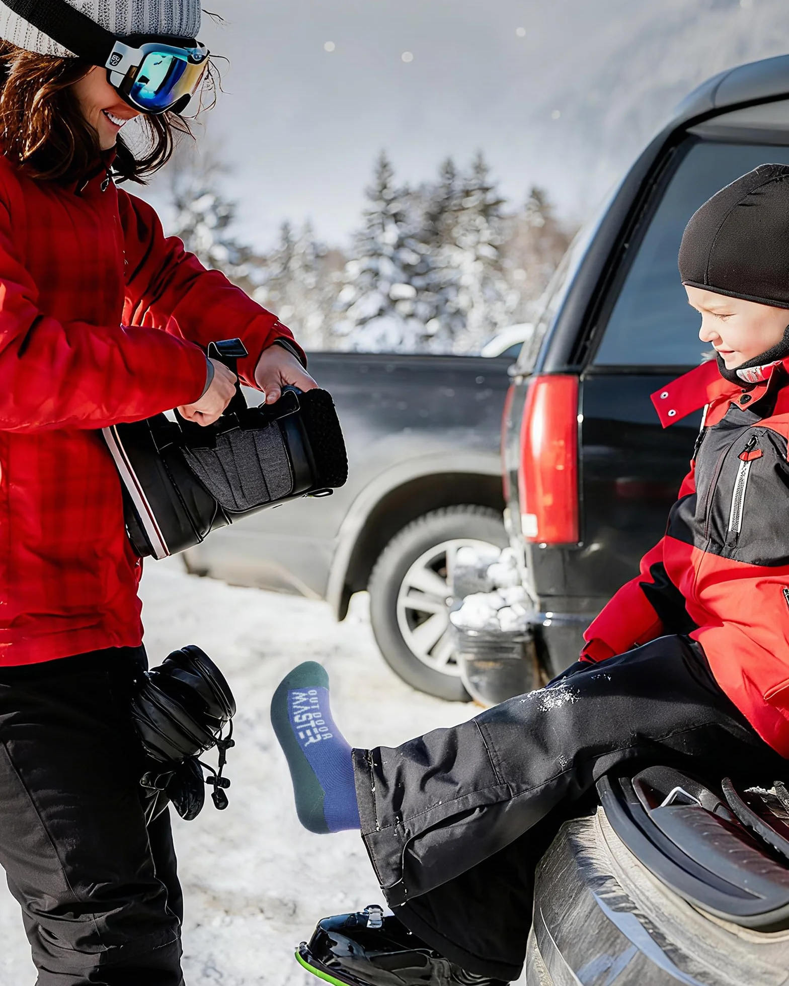 OutdoorMaster Skarpety narciarskie z wełny merynosów dla dzieci, chłopców i dziewczynek, termiczne zimowe ciepłe skarpety snowboardowe na zimną pogodę
