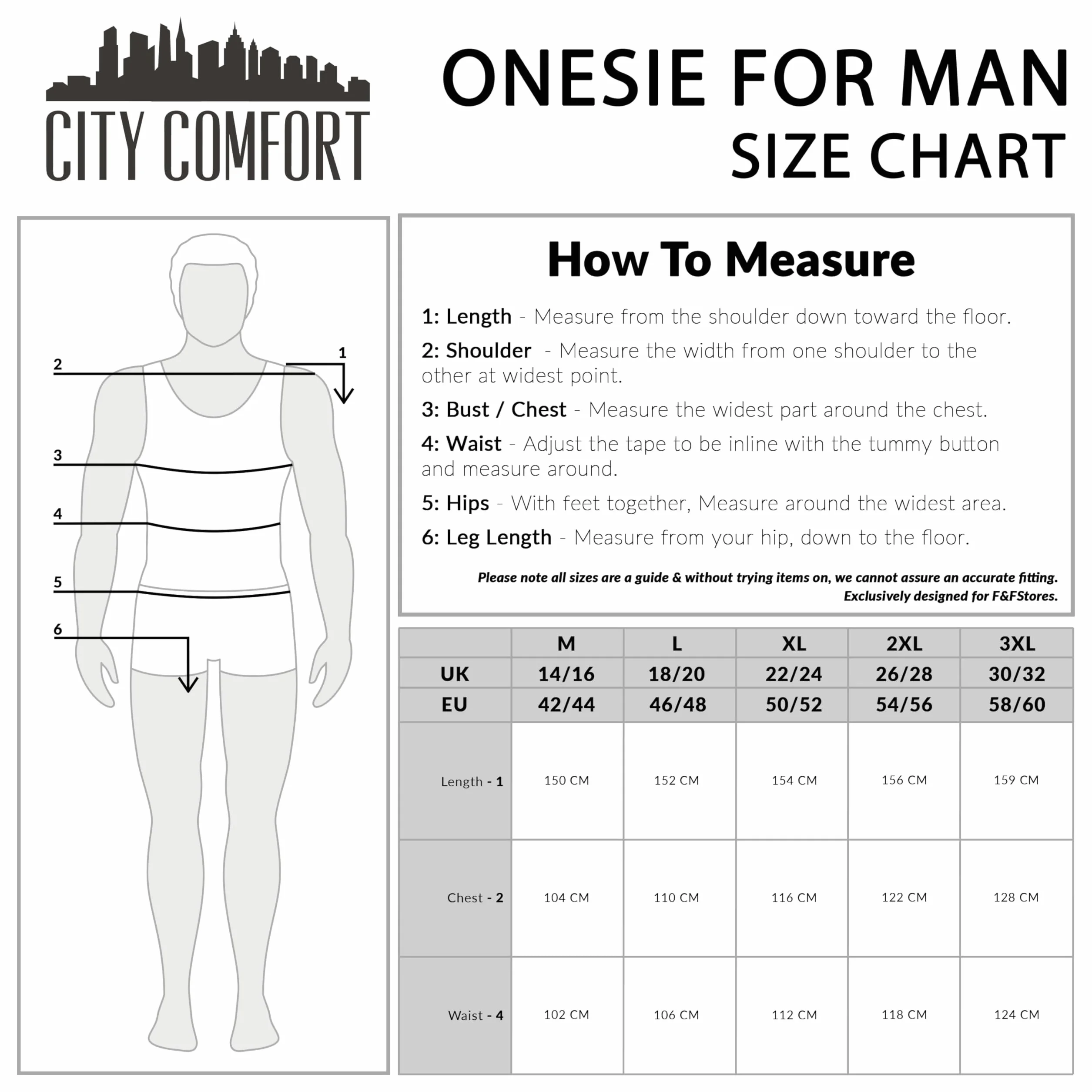 CityComfort Mężczyźni Borg Fabric Onesie M Czarny