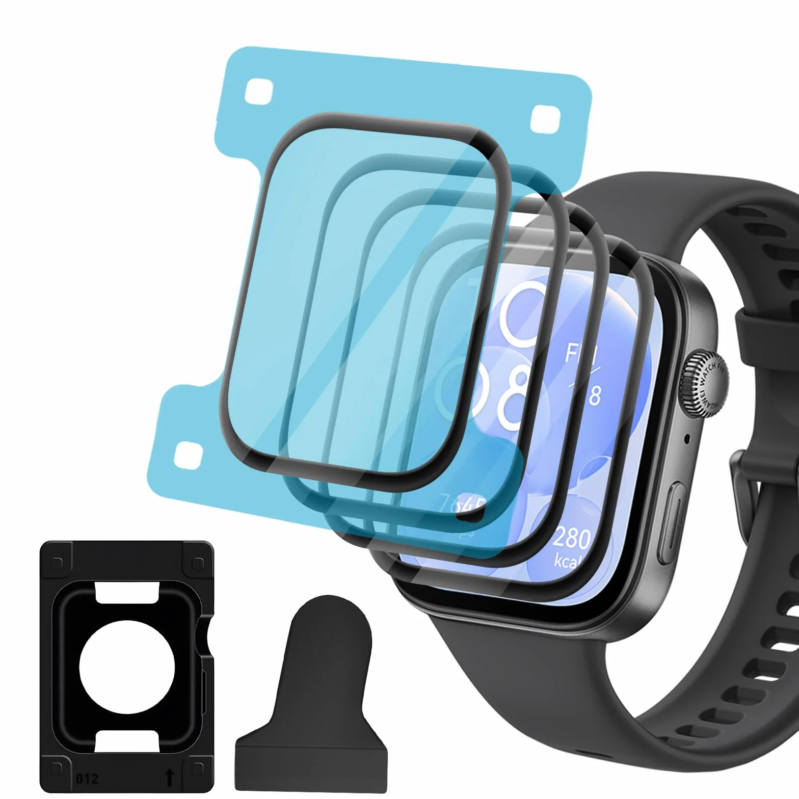 NEWZEROL 4-częściowa osłona ekranu kompatybilna z Huawei Watch Fit 3 z ramą montażową, [pełne pokrycie] PMMA i PC (bez szkła) Ultra cienka osłona ekranu odporna na zarysowania HD