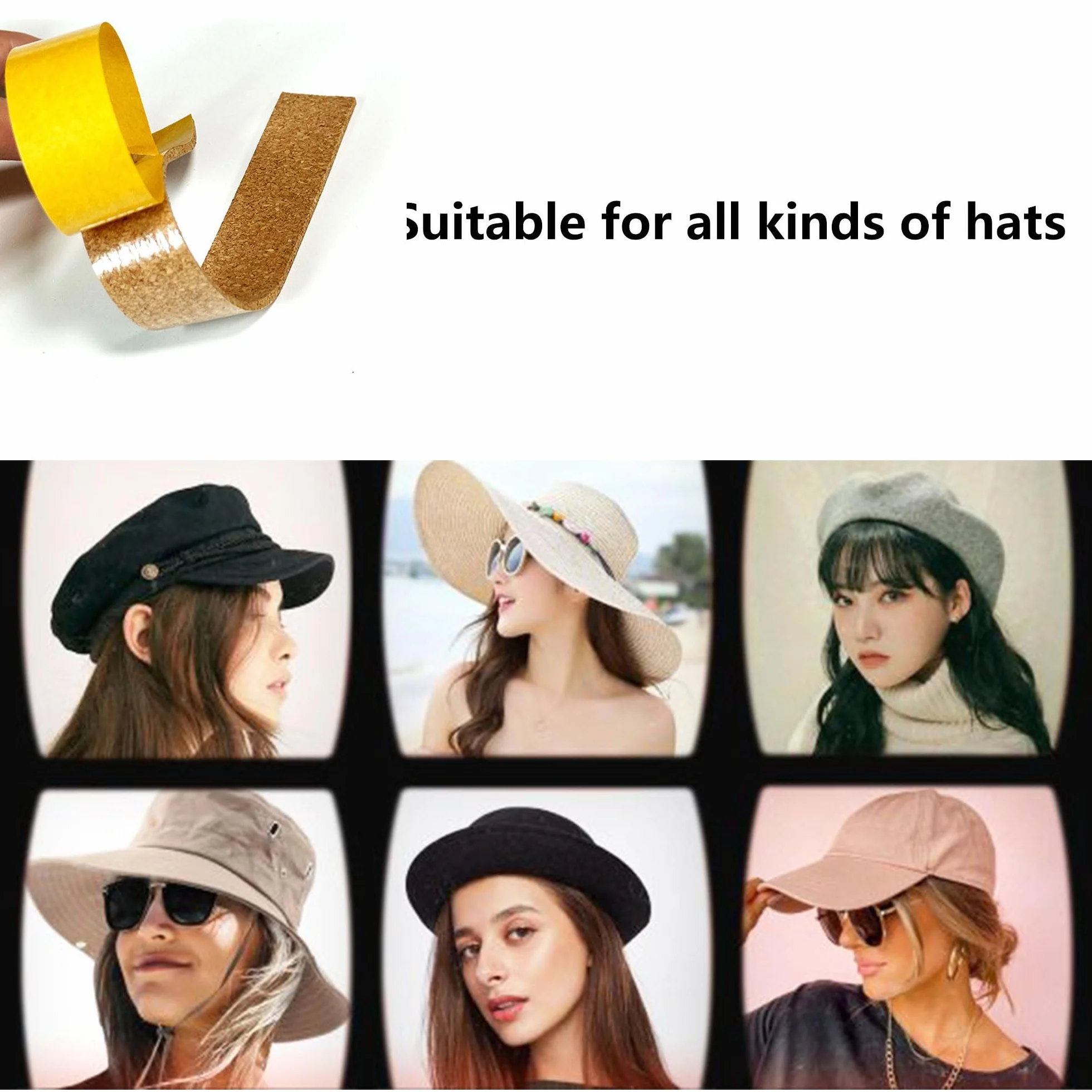 12 sztuk samoprzylepnych pasków korkowych Equine, paski korkowe, samoprzylepne, do dopasowania rozmiaru kapelusza w celu optymalizacji dopasowania, do kapelusza, wkładki korkowe do kapeluszy z