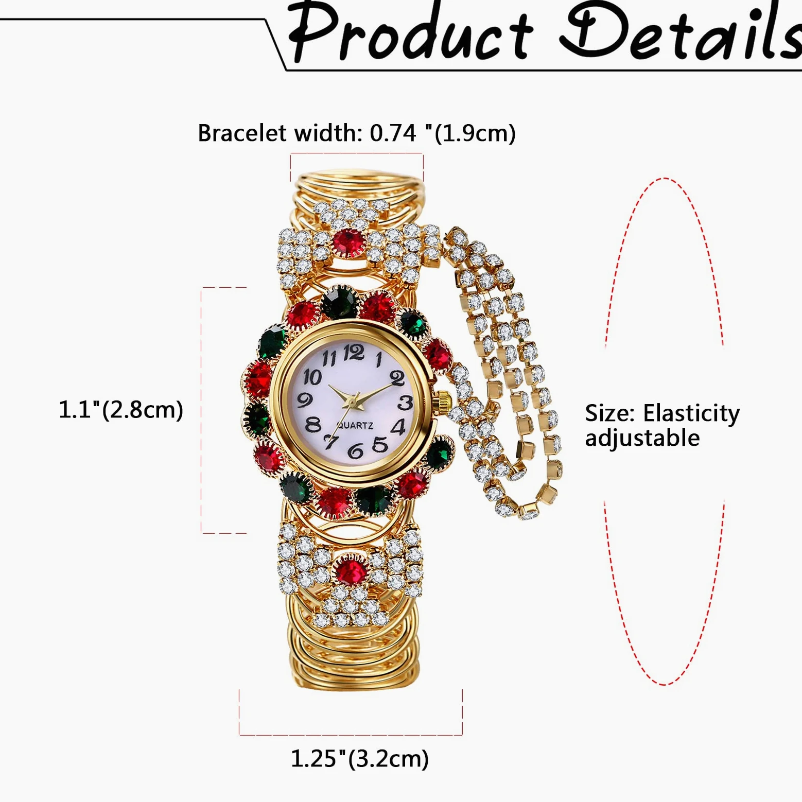 JewelryWe Iced-Out zegarki dla kobiet kolorowe stras złota bransoletka zegarek analogowy kwarcowy błyszczący codzienny zegarek do sukienki, na Dzień Matki