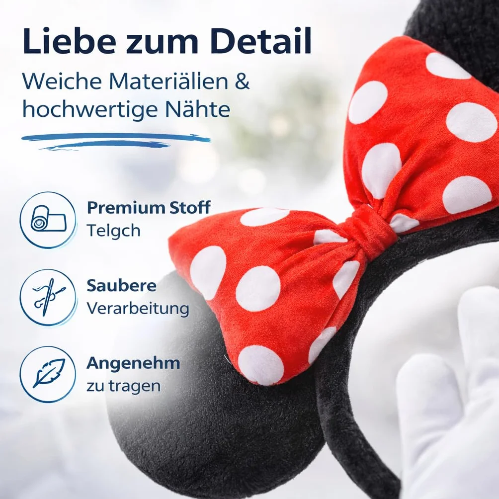 Costumed 2-częściowy zestaw z uszami myszki Minnie – kostium z rękawiczkami i uszami myszy dla kobiet na karnawał