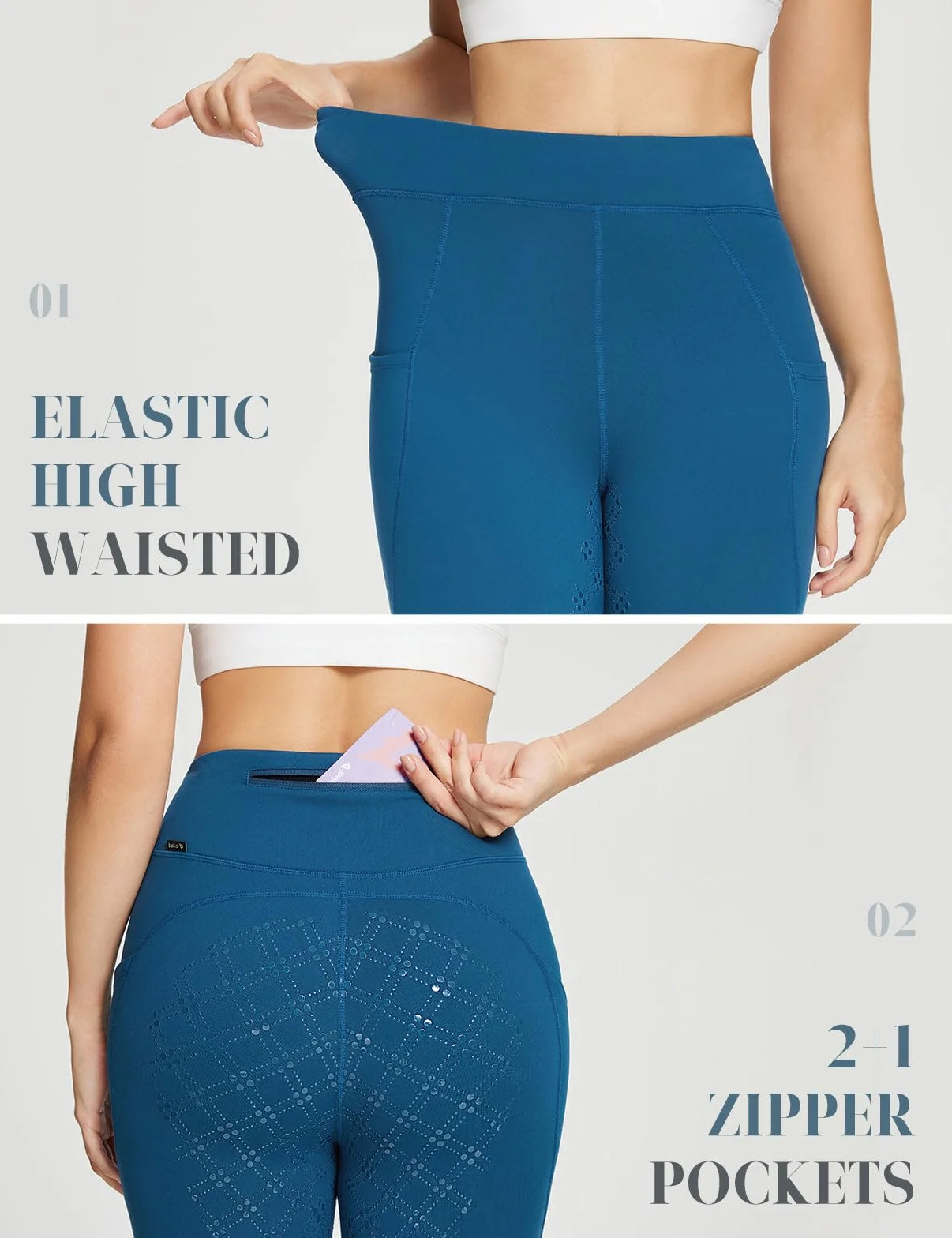 BALEAF Damskie legginsy do jazdy konnej z podszewką polarową bryczesy z pełnym siedzeniem termiczne rajstopy jeździeckie końskie legginsy z kieszeniami