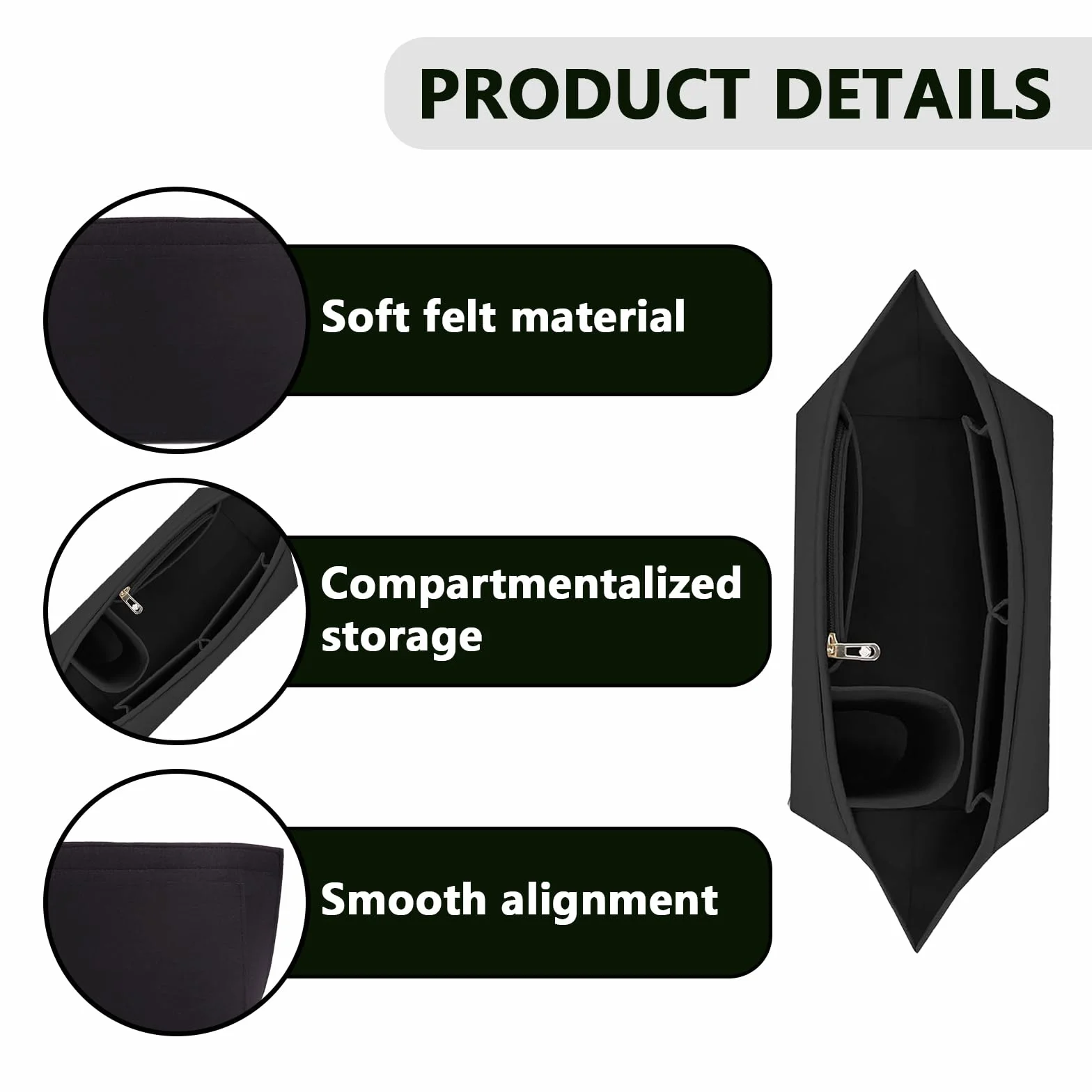 Organizer do torby, organizer Longchamp, organizer na torby, organizer na torby filcowe, z wieloma kieszeniami, składany organizer do Longchamp (czarny, 10 x 7,8 x 5,1 cala)