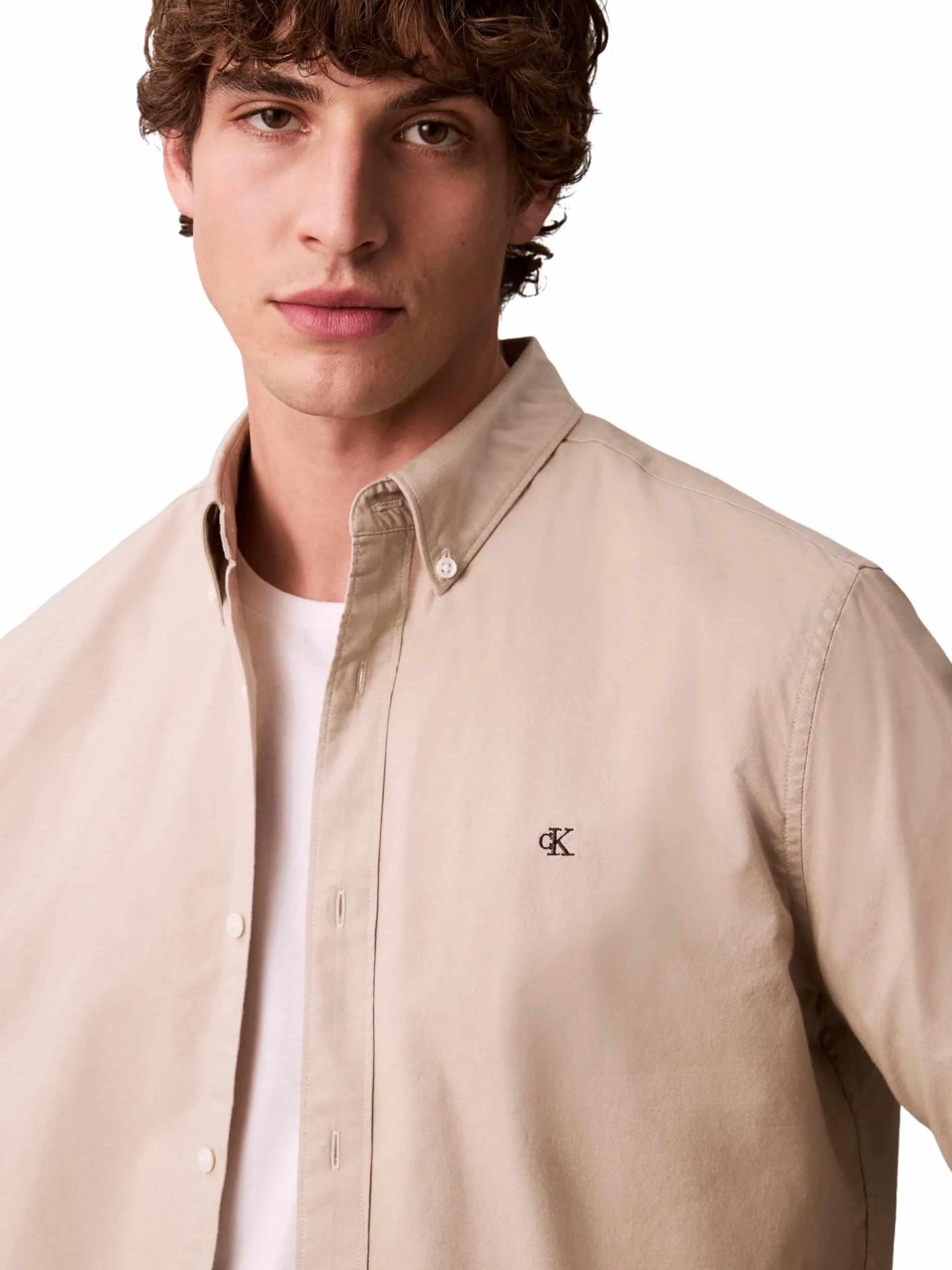 Calvin Klein Męska klasyczna koszula LS Solid Oxford LV140EM125 Inne koszule, brązowa (starożytny marmur), L, Brązowy (starożytny marmur), L