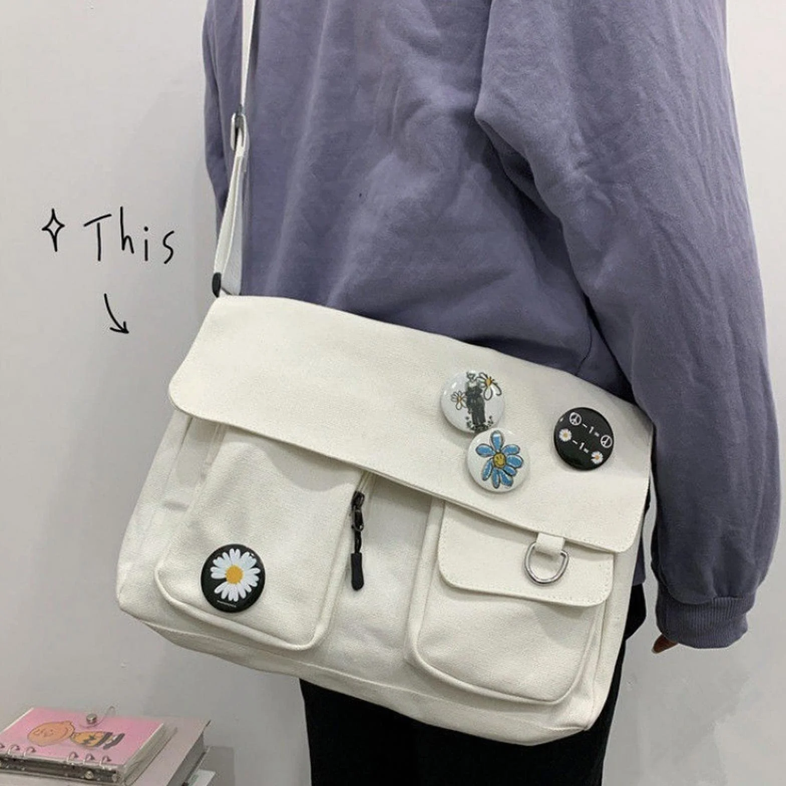 MOGSA Torba na ramię moda damska płócienne torby na ramię dla młodzieży na co dzień damskie torby crossbody o dużej pojemności solidne torebki torby kurierskie dla kobiet