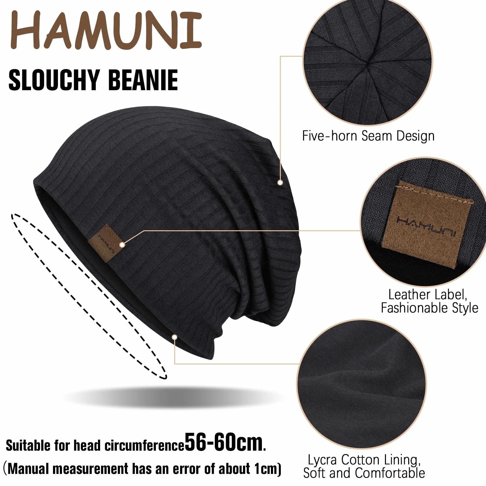 HAMUNI Slouchy beanie hip-hop miękka lekka czapka do biegania oddychająca i elastyczna czapka dla dorosłych karłowata czapka chemioterapia czapka z czaszką dla mężczyzn kobiet