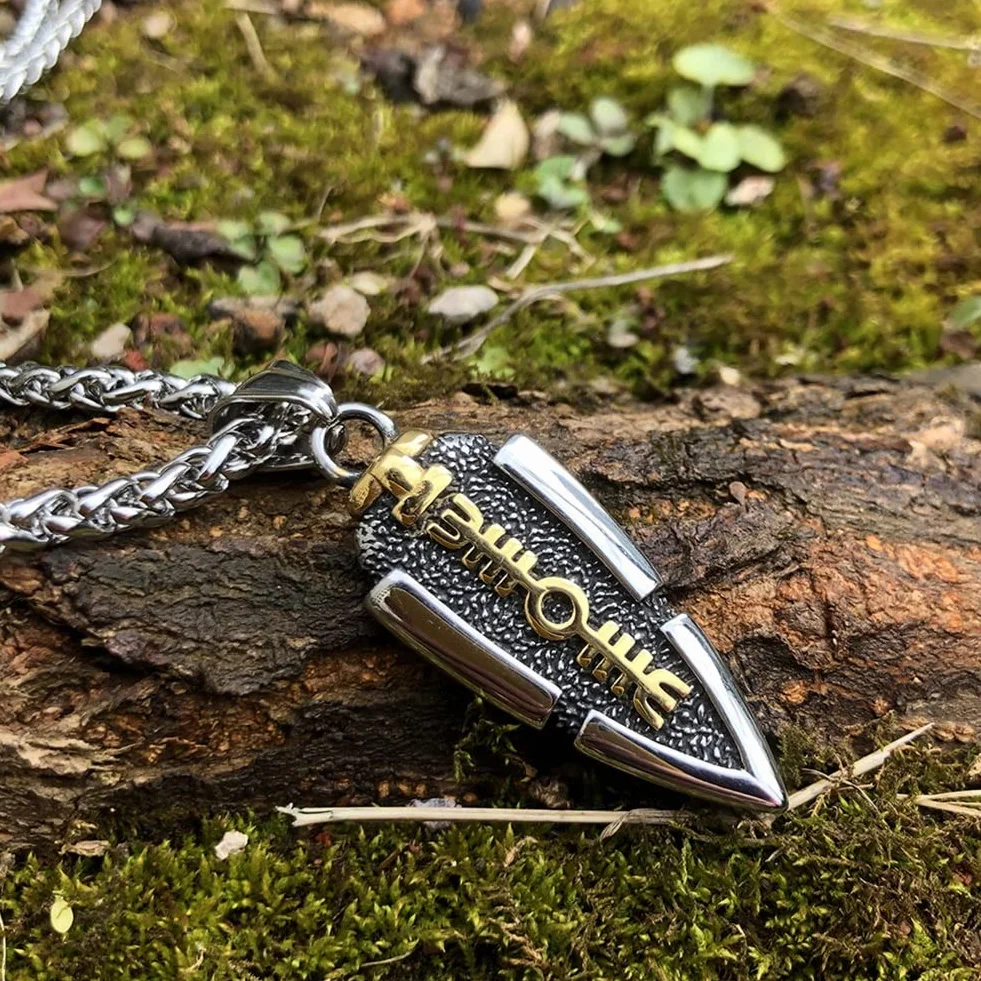 Mitologia nordycka Odyna włócznia naszyjnik - męski wisiorek grot strzały ze stali nierdzewnej - vintage średniowieczny symbol Valknut amulet islandzka biżuteria