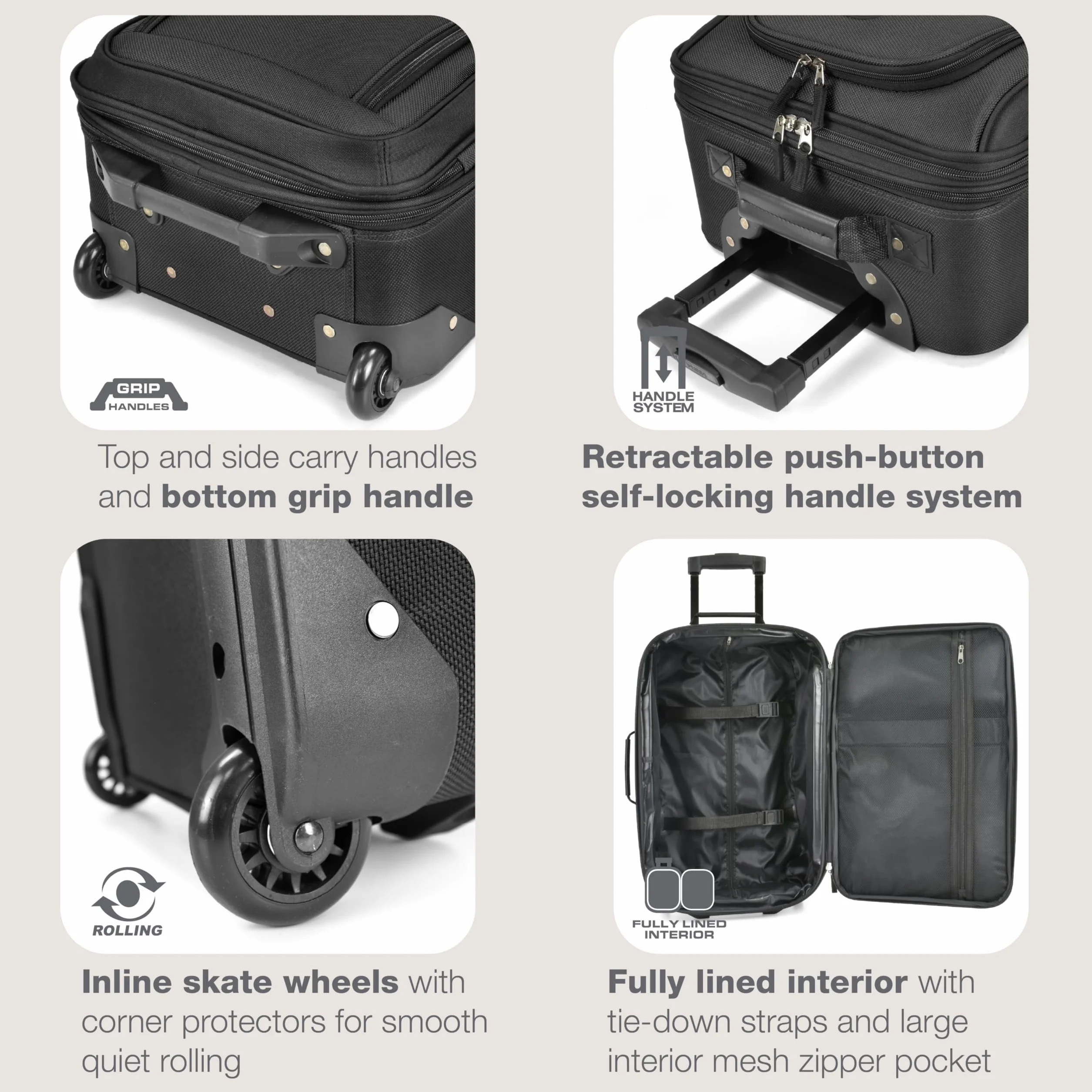 U.S. Traveler Rio wytrzymały materiał rozszerzalny bagaż podręczny, Czarny, 2 Wheel, Rio Lekka walizka podręczna 50 cm Softside rozszerzalna konstrukcja, trwała, biznesowa i podróżna