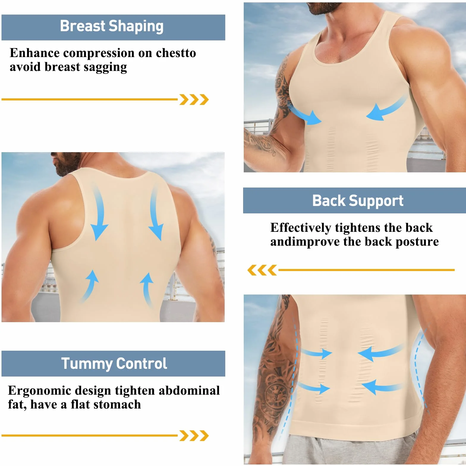 SLIMBELLE Body Shaper męski elastyczny podkoszulek męski Tight Compression Shirt modelująca talię modelująca figurę brzuch koszulka męska