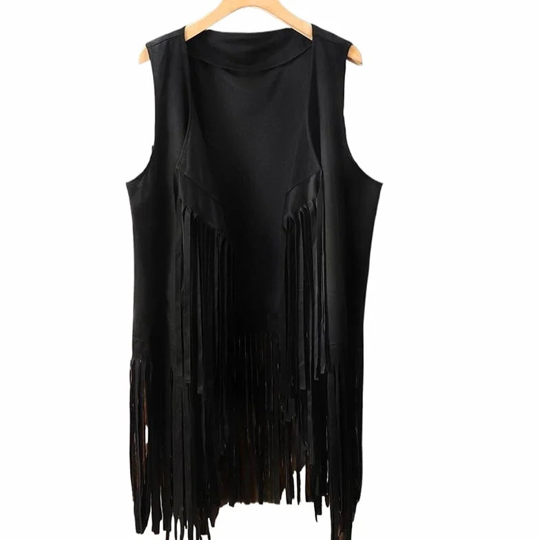 Damskie topy z frędzlami, styl lat 70., hipisowski kostium, kowbojka, kamizelka z frędzlami, tank top z krótkim rękawem, kurtka, stroje